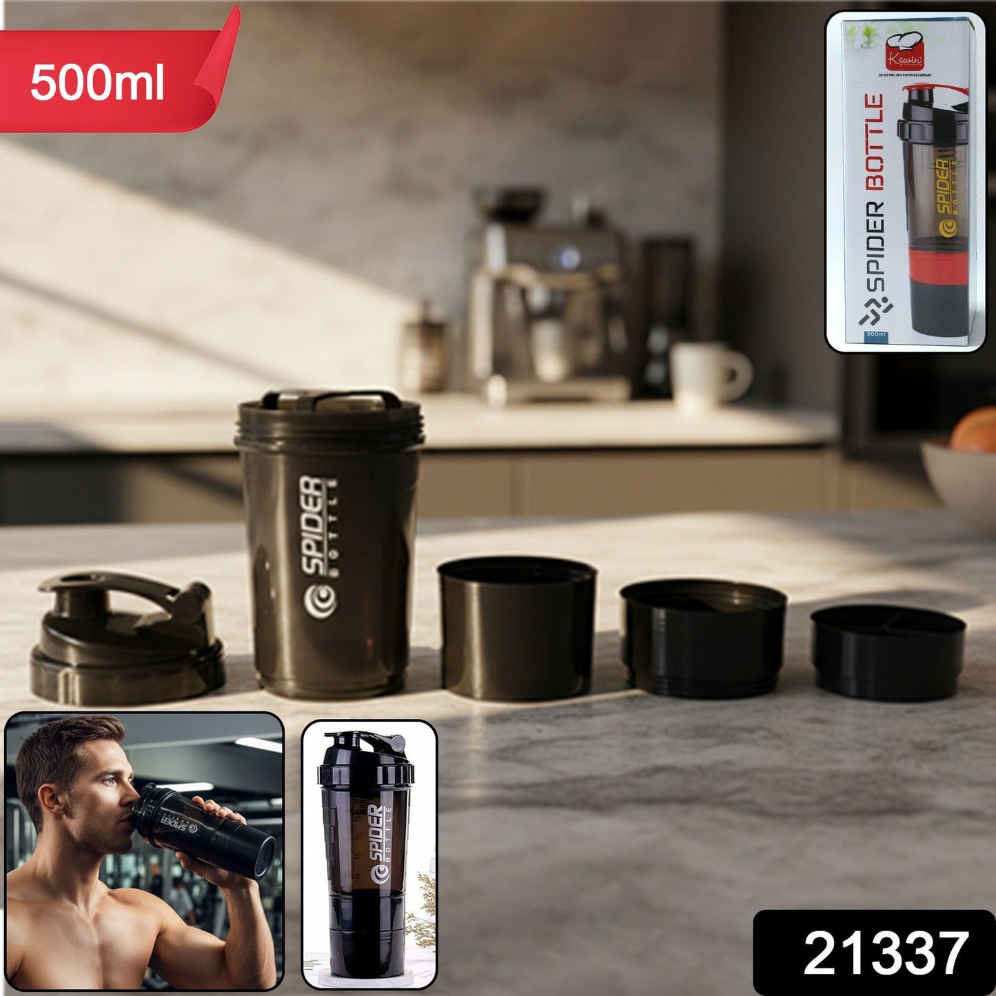 Protein shaker bottle with leakproof flip lid closed