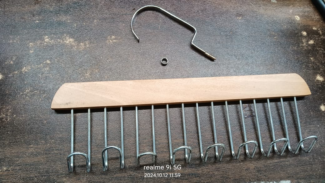 Organivo 8-hook wooden hanger specifically designed for organizing ties and belts.