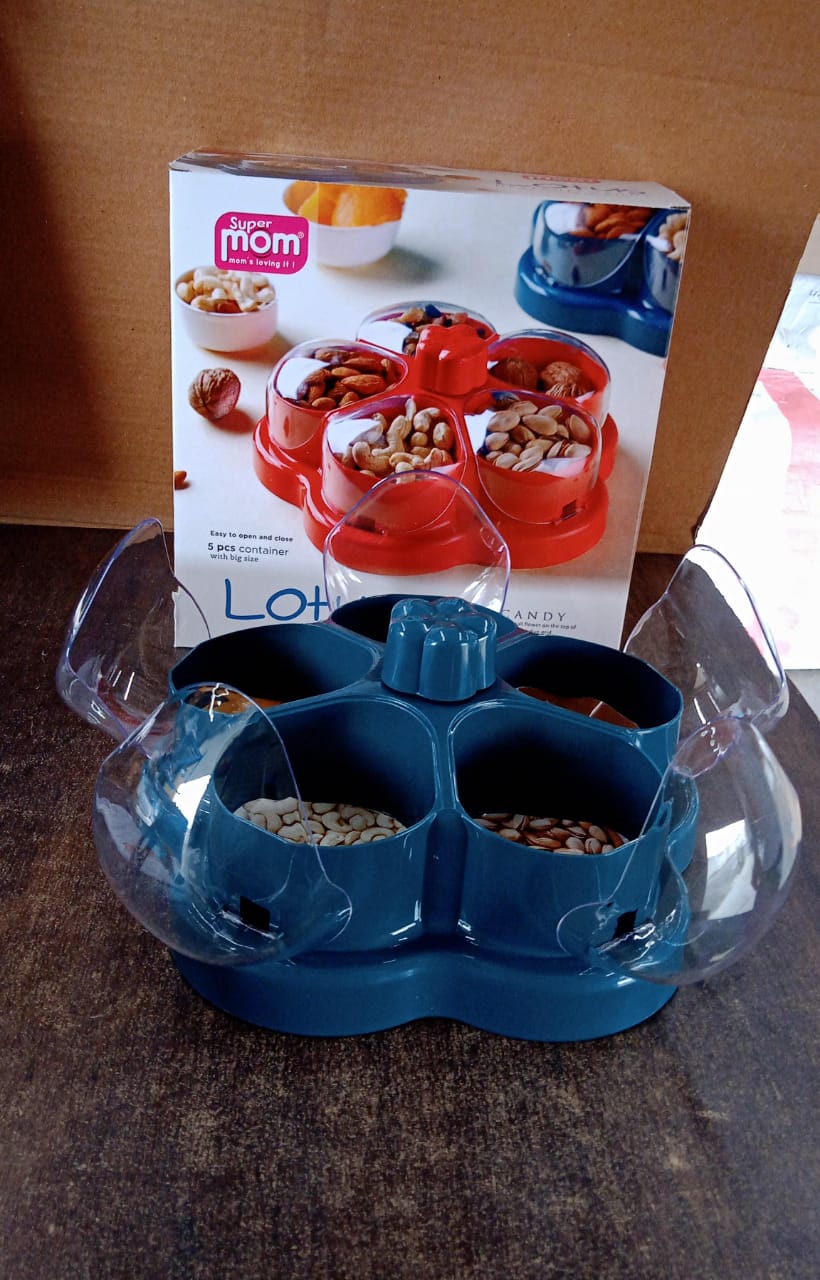 Lotus snack organizer box with clear lids for dust-free snack storage