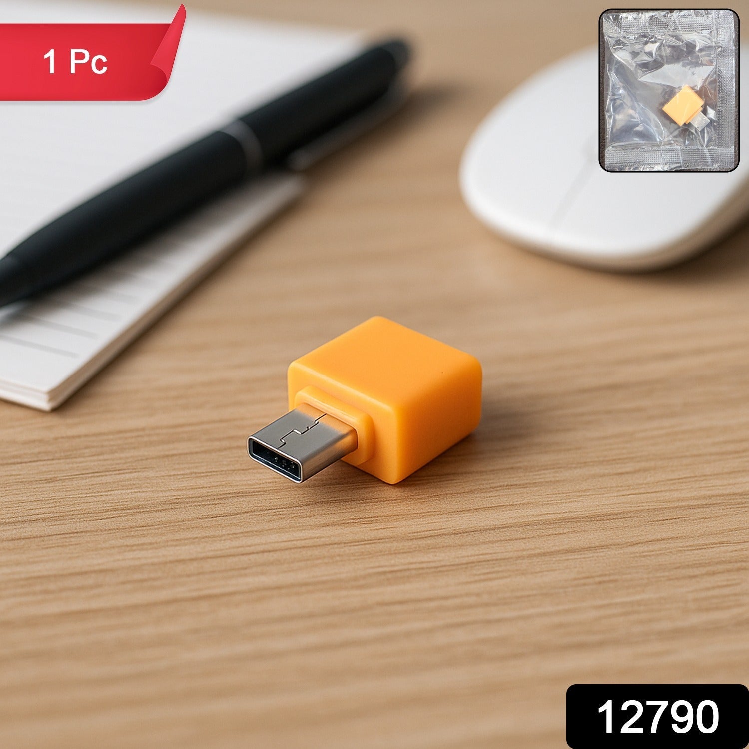 Compact Micro USB OTG Adapter shown next to a smartphone, highlighting its small size.
