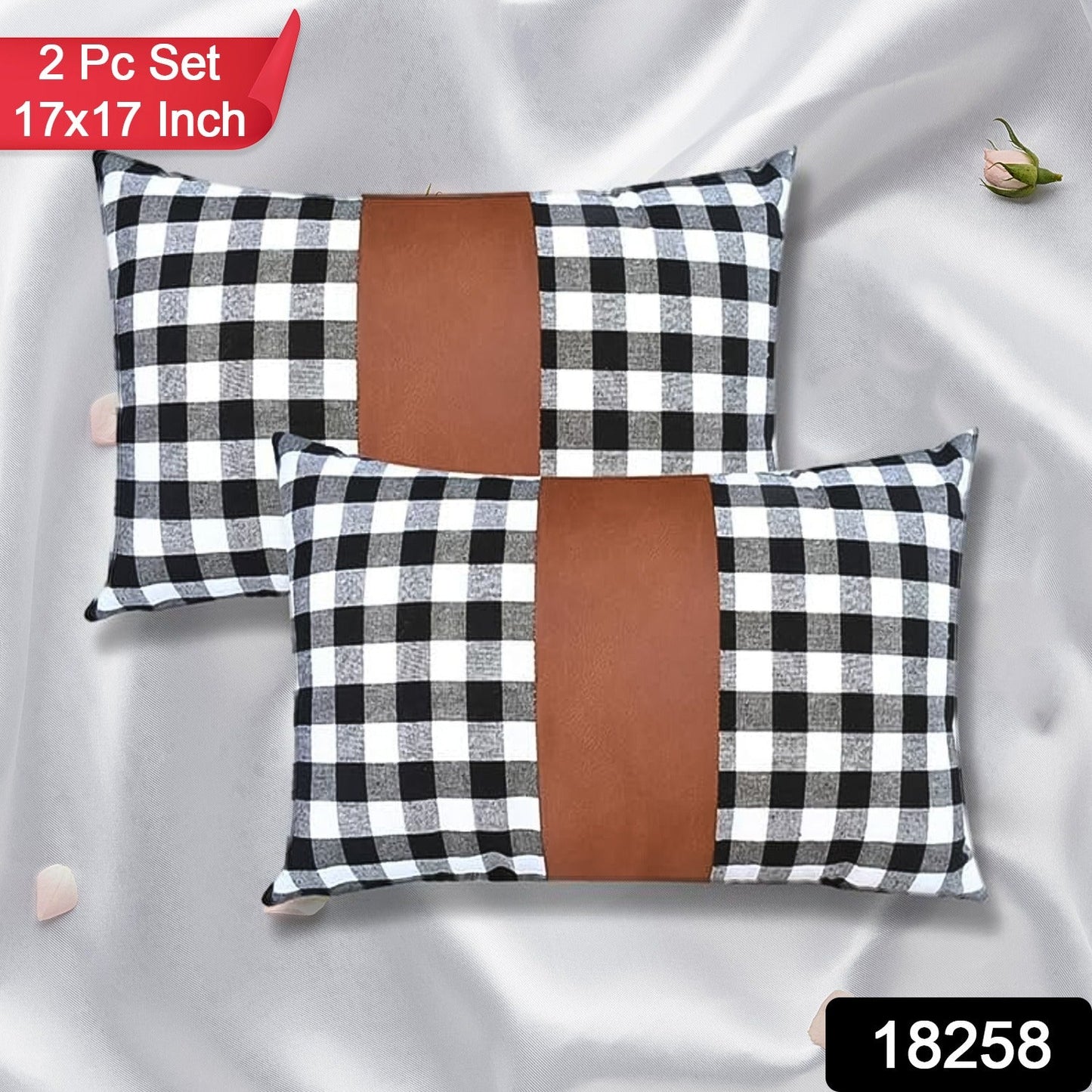 Close-up of the textured leather and cotton blend fabric of the cushion cover with an invisible zipper.