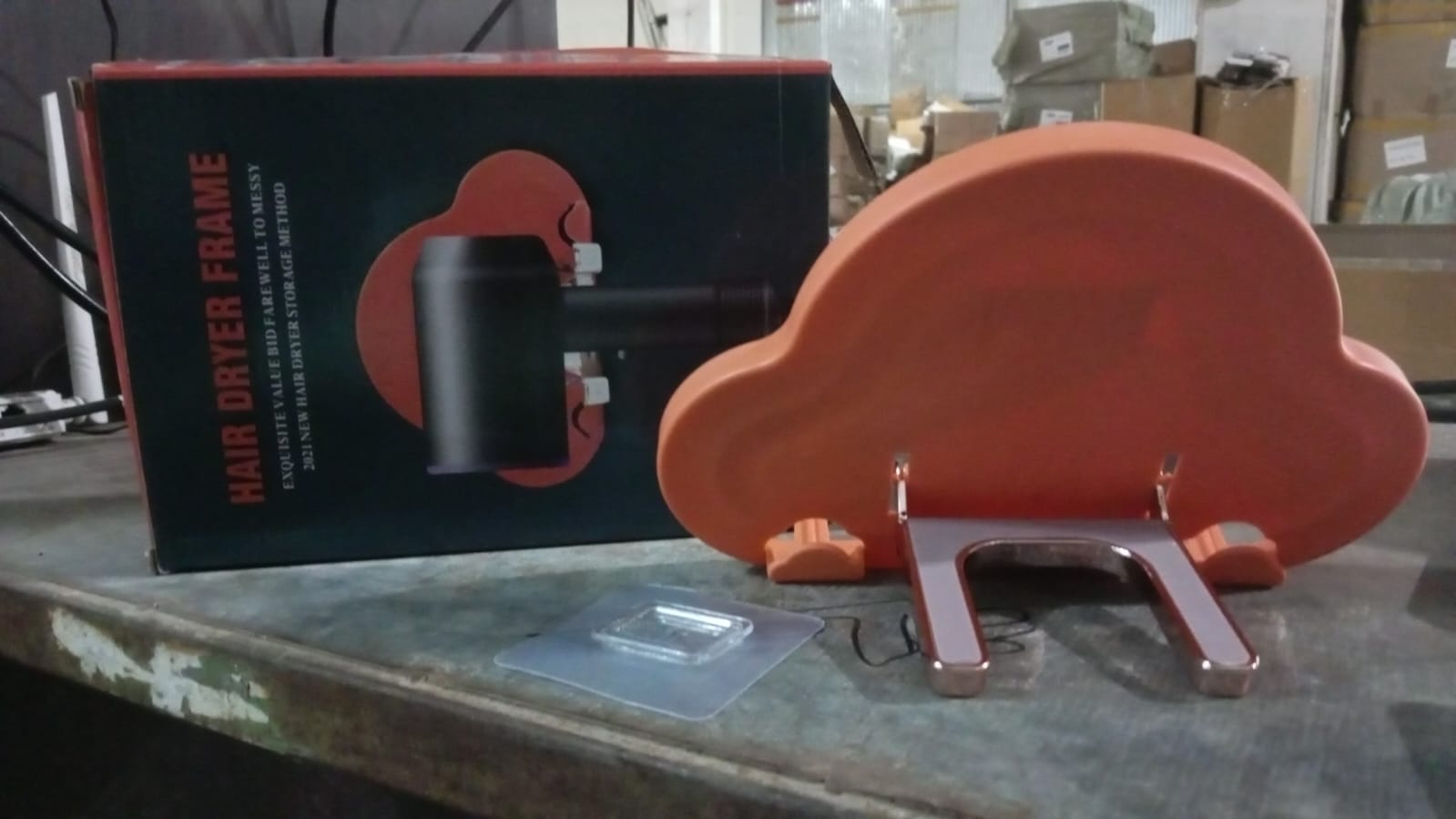 Hair dryer holder showcasing its strong bearing capacity with a hairdryer in place.