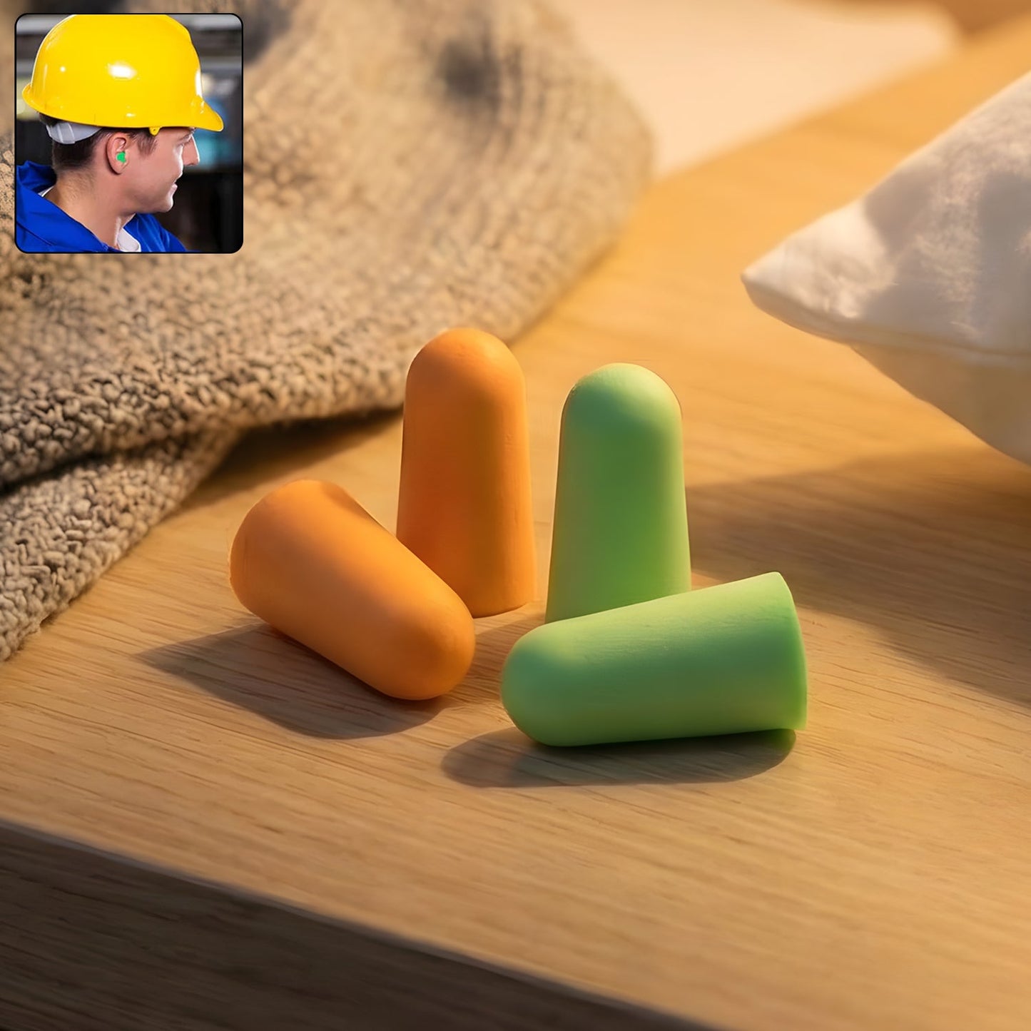 Reusable noise reduction foam ear plugs set on white background