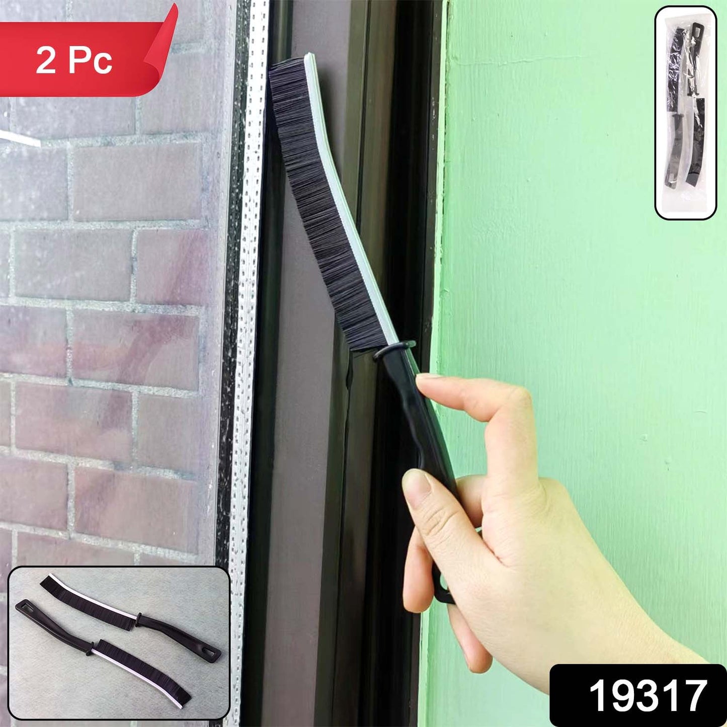 Close-up of corner cleaning brush showing durable stiff bristles and ergonomic handle