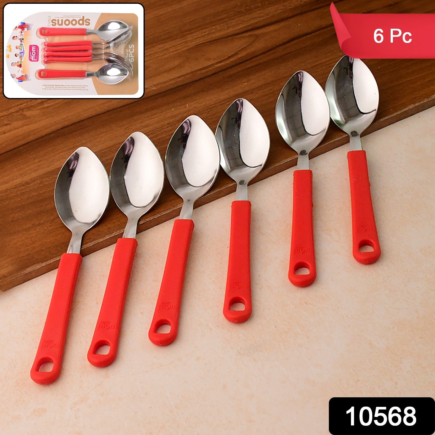 Close-up of stainless steel table spoon showing durable handle