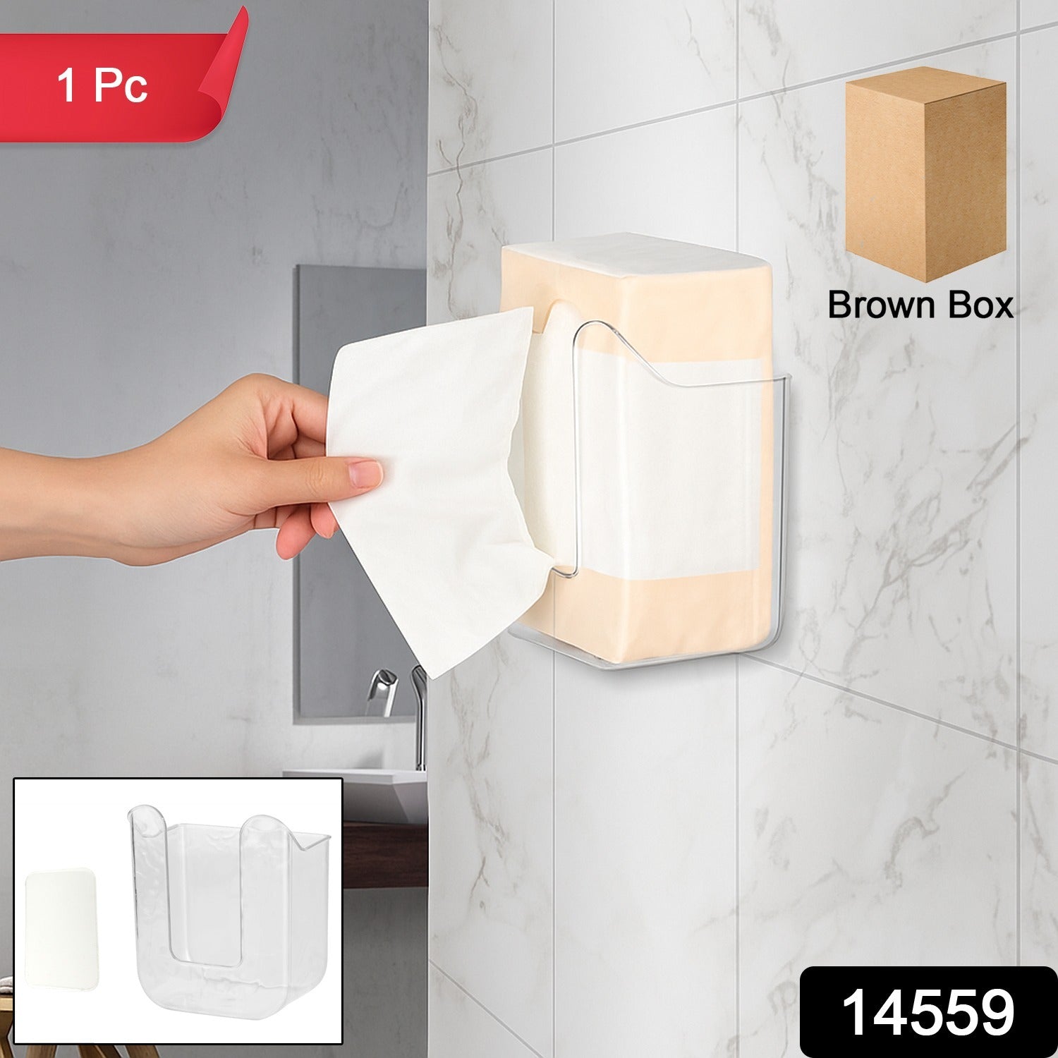 Tissue storage holder attached to a smooth wall surface for easy access