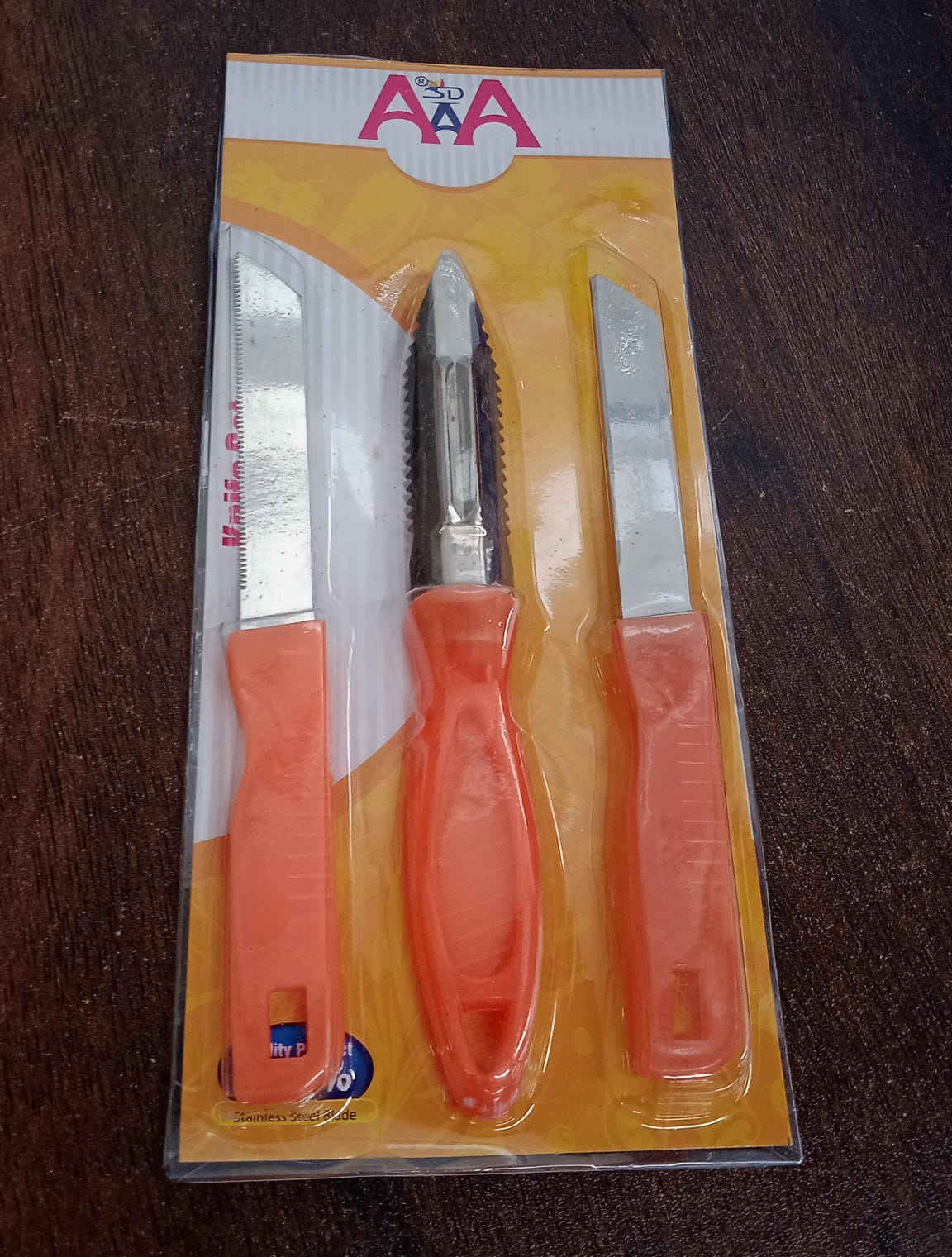 The complete 3-in-1 Stainless Steel Kitchen Knife Set showcased in a modern kitchen environment.