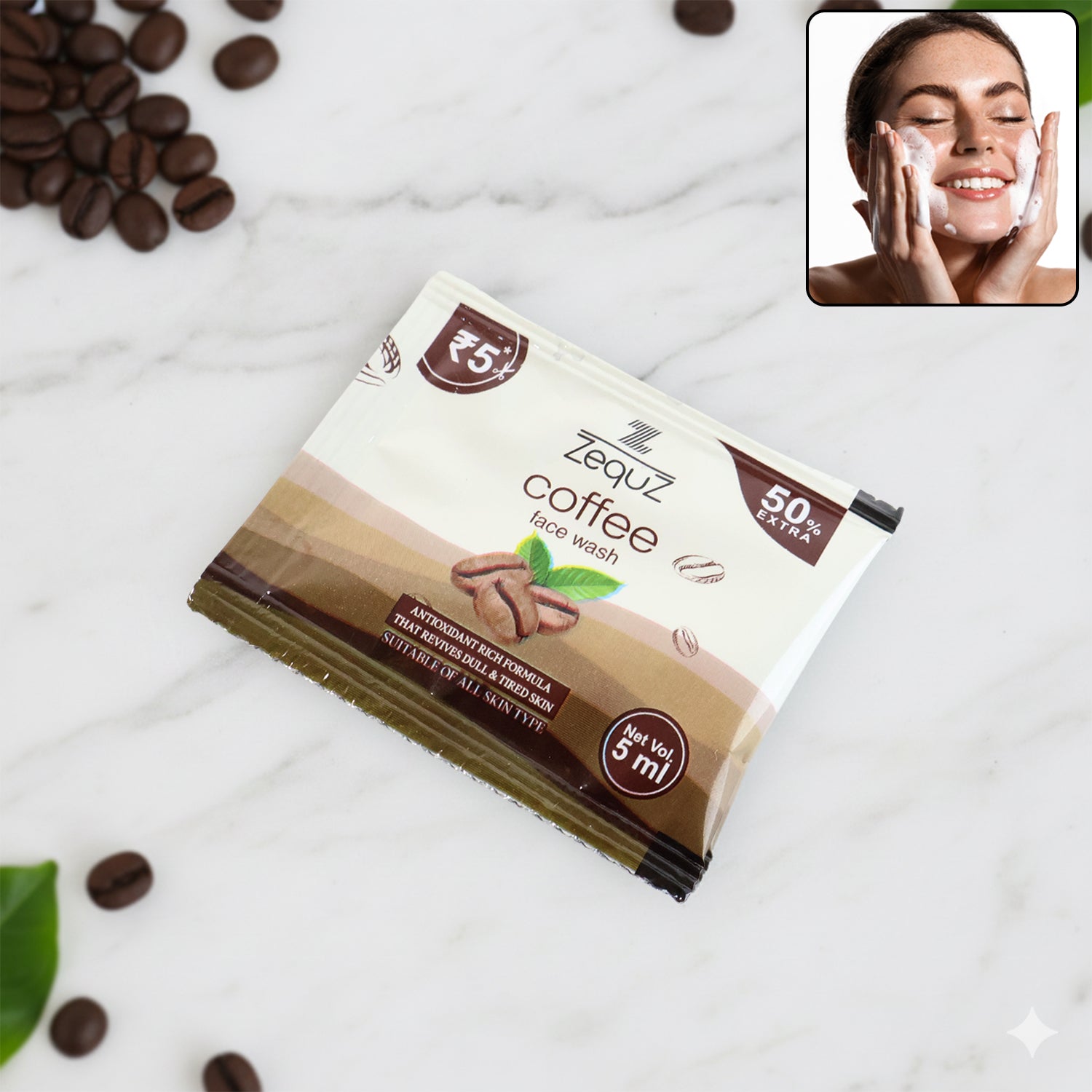 Fresh coffee face wash sachet for daily cleansing
