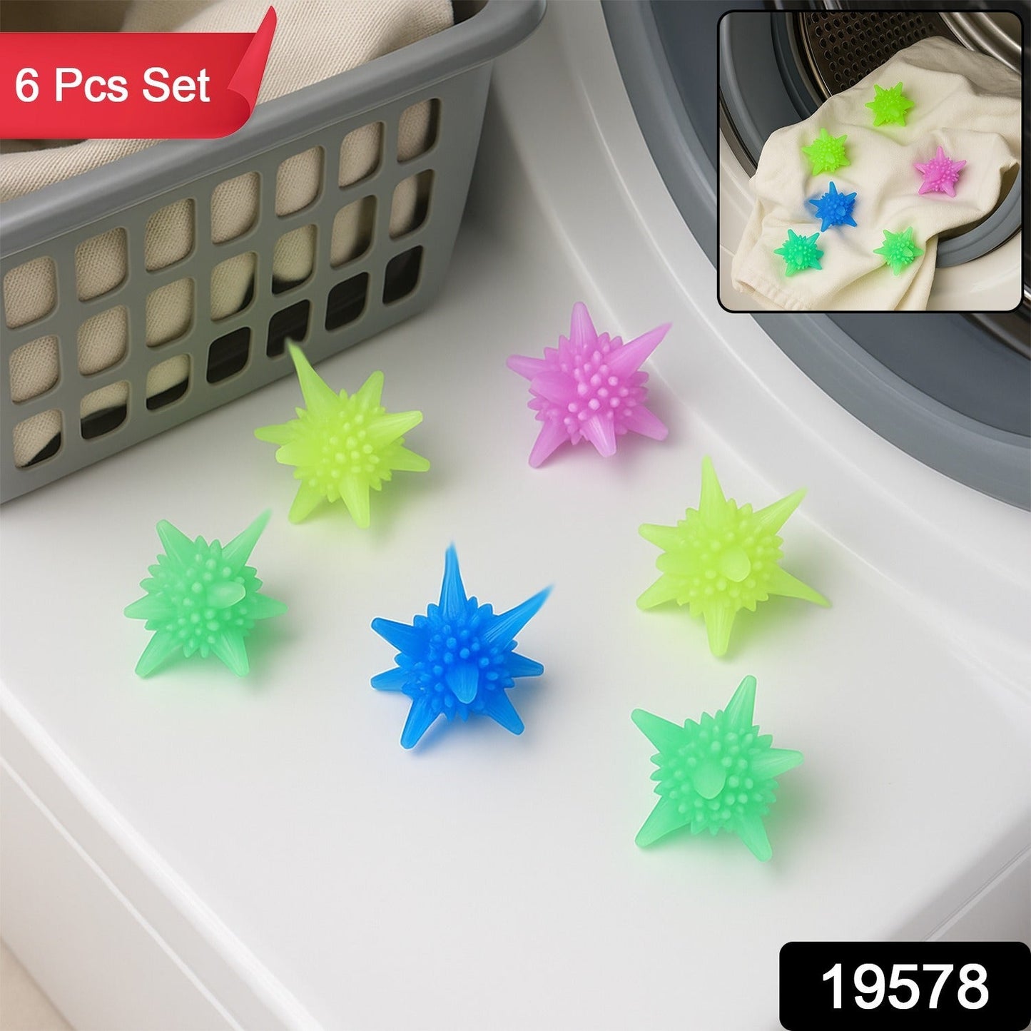 Close-up of soft spike fabric softener balls for gentle clothes care