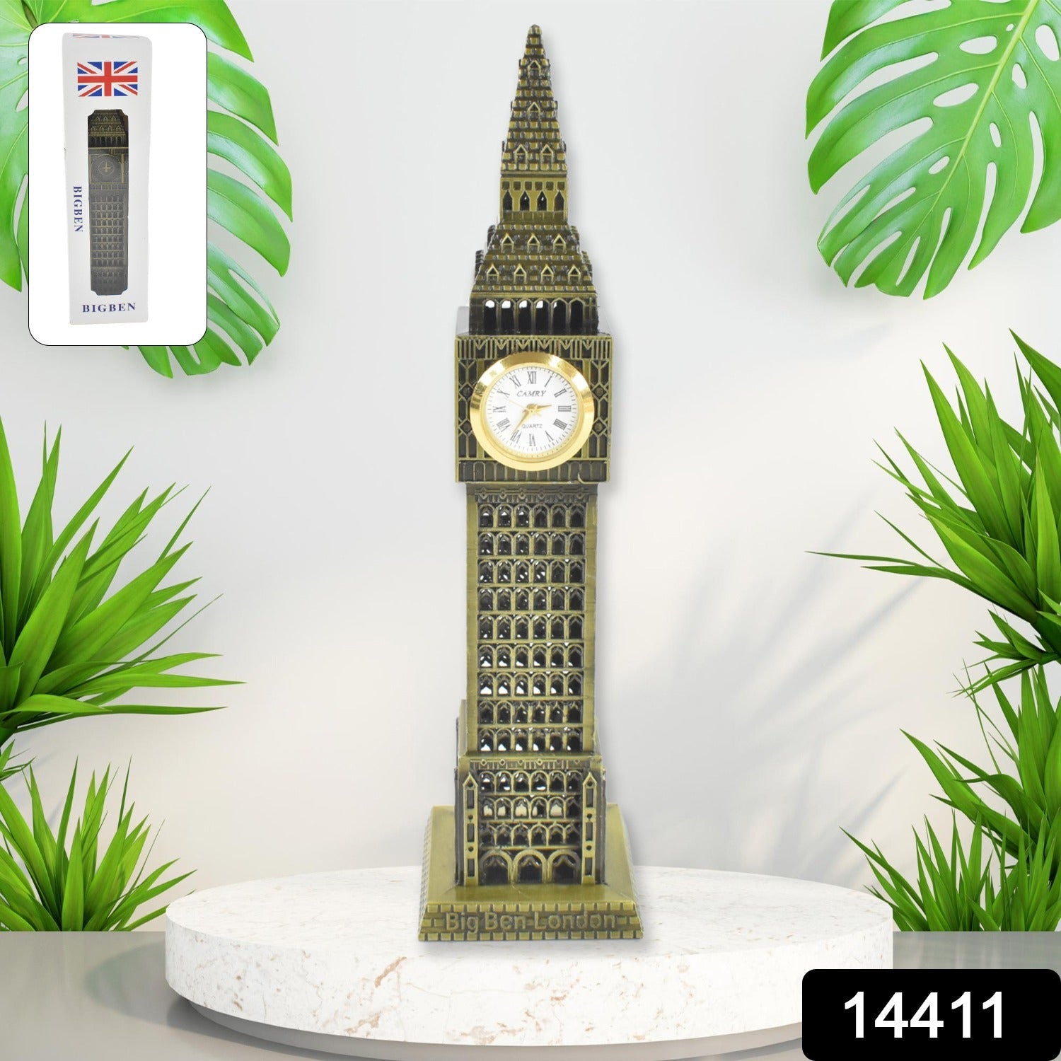 Close-up view displaying intricate craftsmanship of Big Ben miniature metal statue