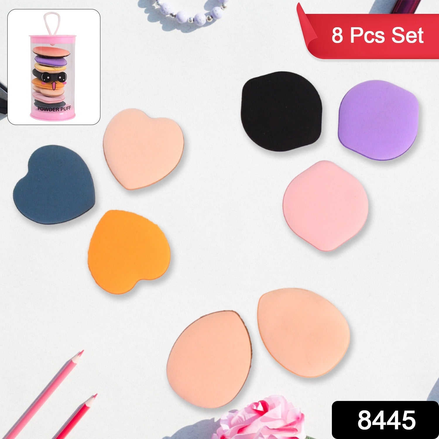 Close-up of multicolor Mini Finger Makeup Powder Puffs showing soft texture