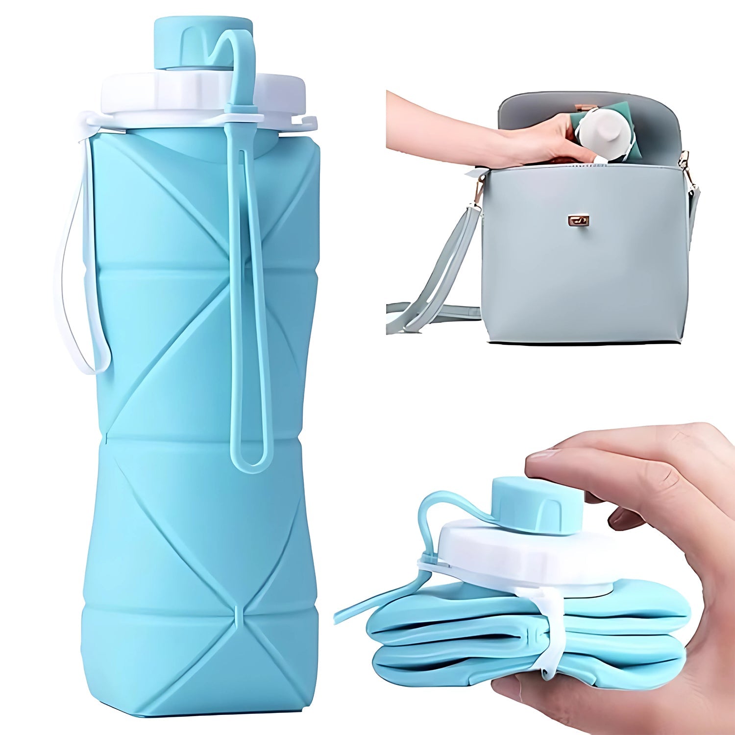 Compact and lightweight 600ml foldable silicone water bottle