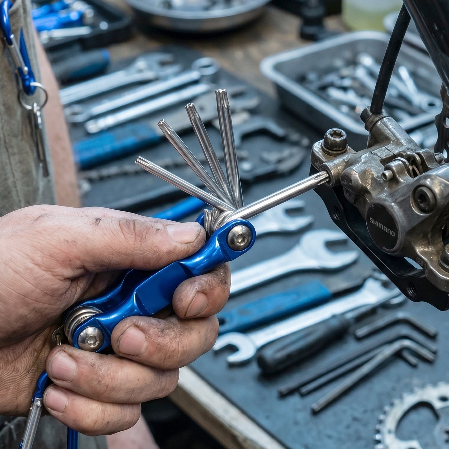 Foldable cycling multi tool extended with hex keys