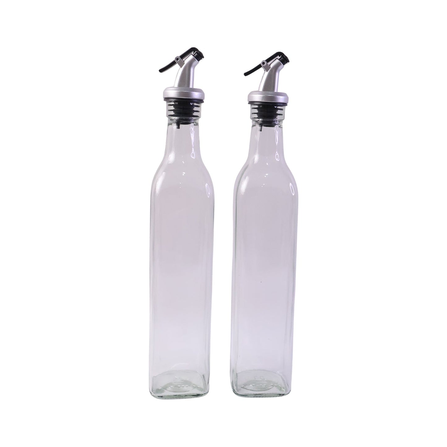 Elegant tall square glass oil dispensers ideal for countertop storage