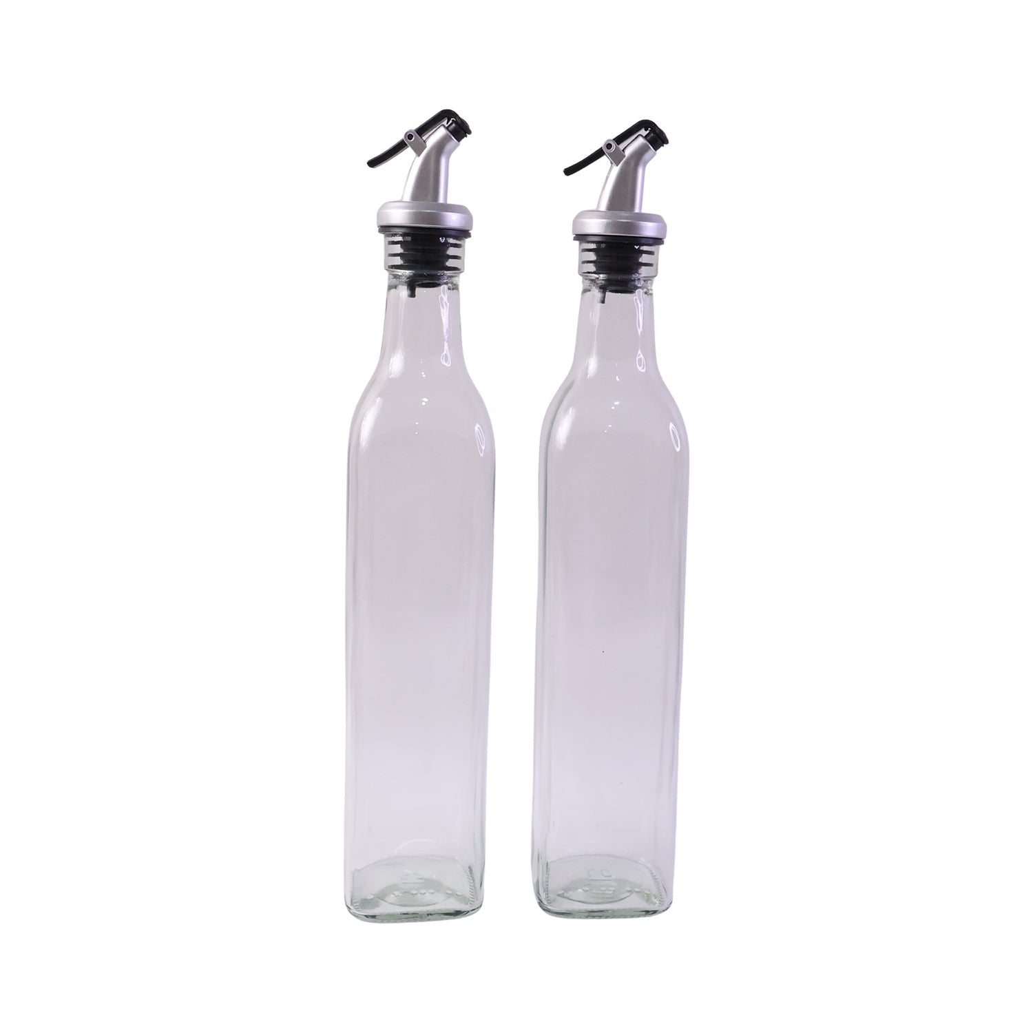 Elegant tall square glass oil dispensers ideal for countertop storage