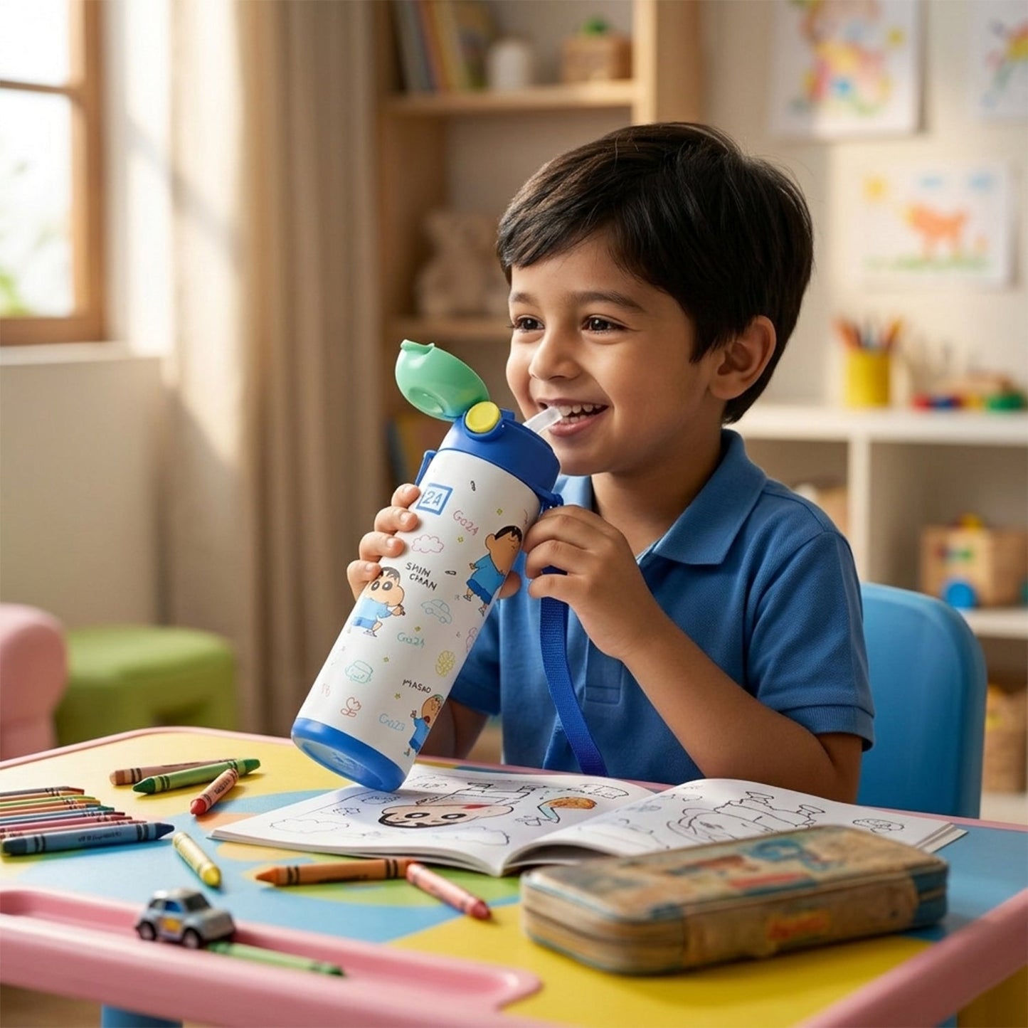 Colorful cartoon printed children’s water bottle for daily use