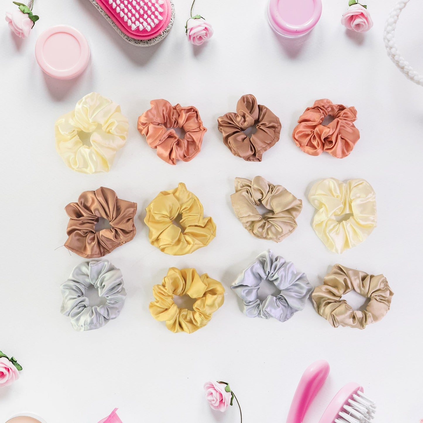 Stretchy satin hair scrunchie displaying smooth satin fabric texture