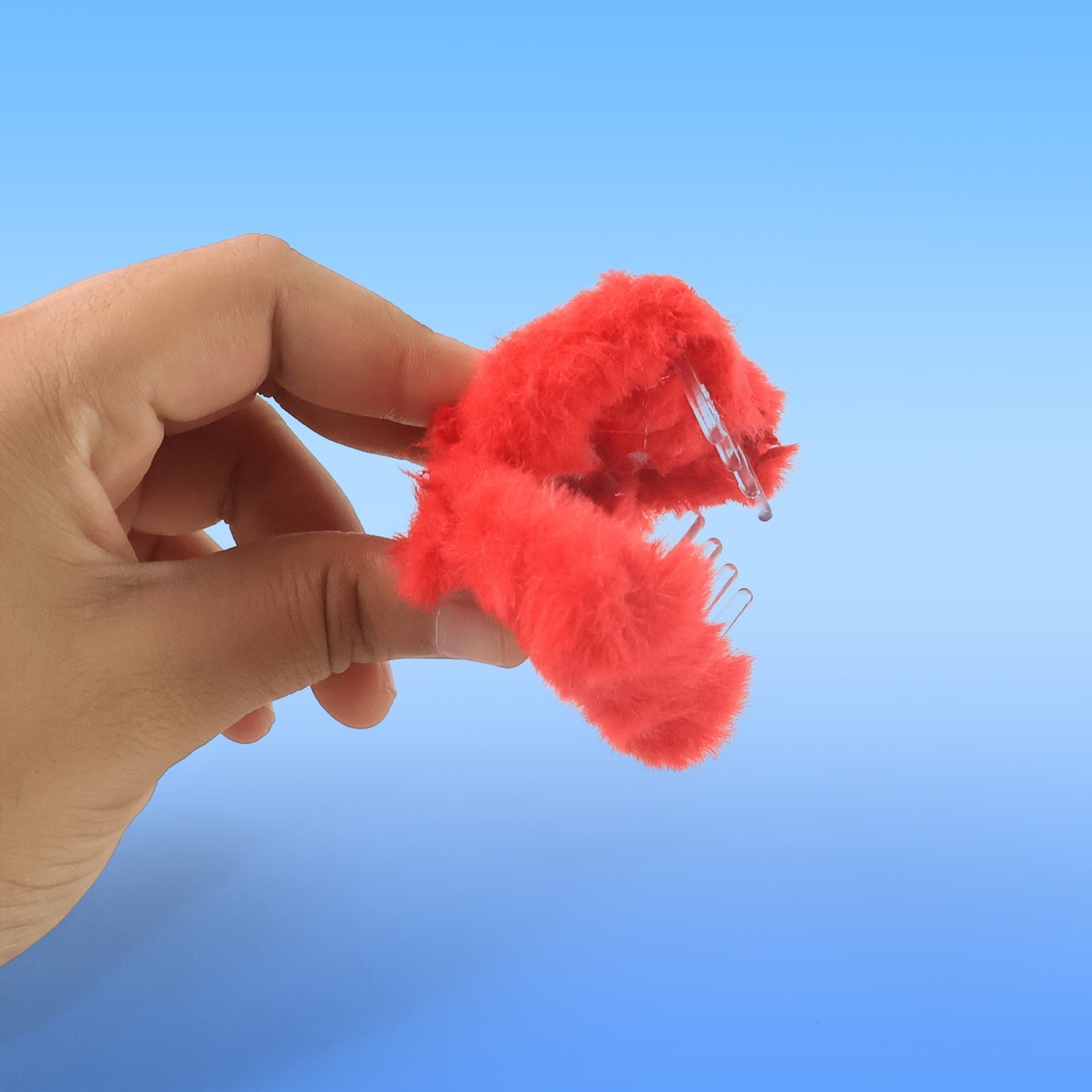 Variety of hair accessories featuring small fluffy hair claw clips