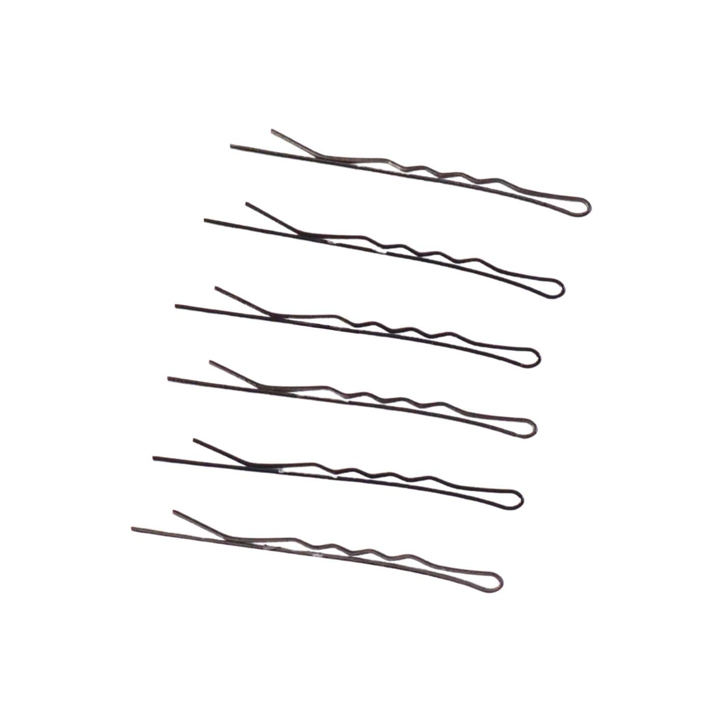 Multiple medium black hair bobby pins arranged together