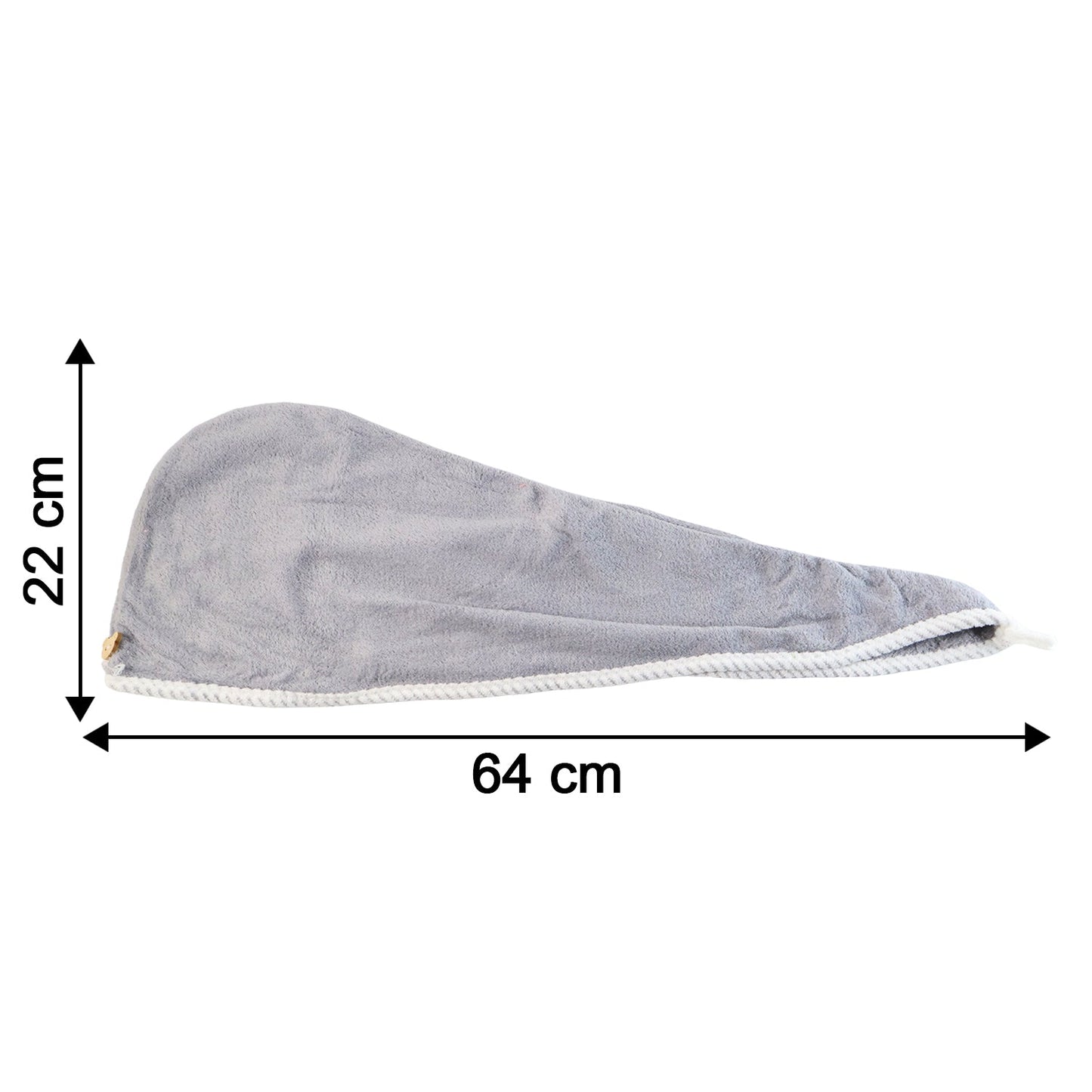 Size chart illustrating the dimensions of the hair drying towel wrap.