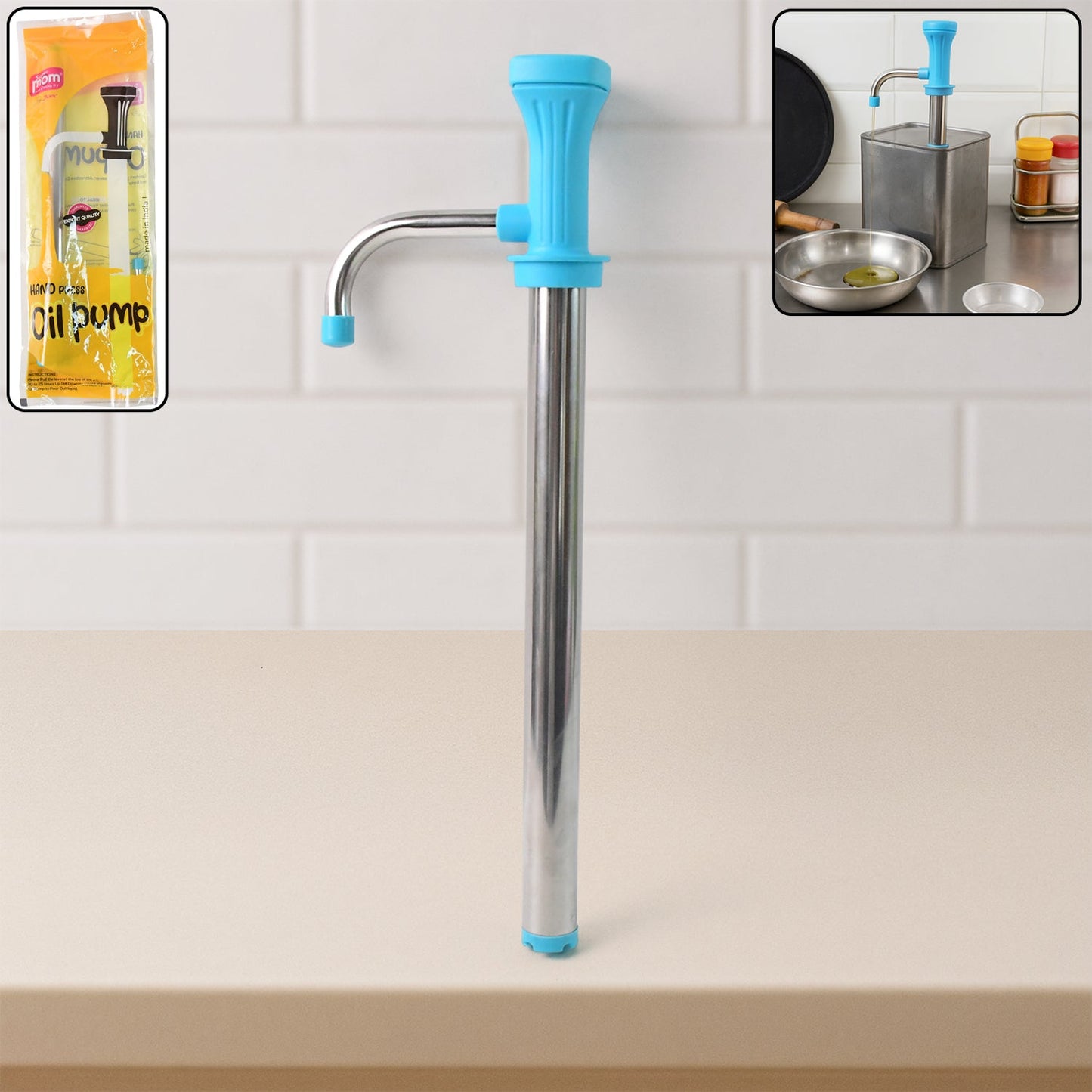 Manual stainless steel oil pump dispenser with hand-press handle