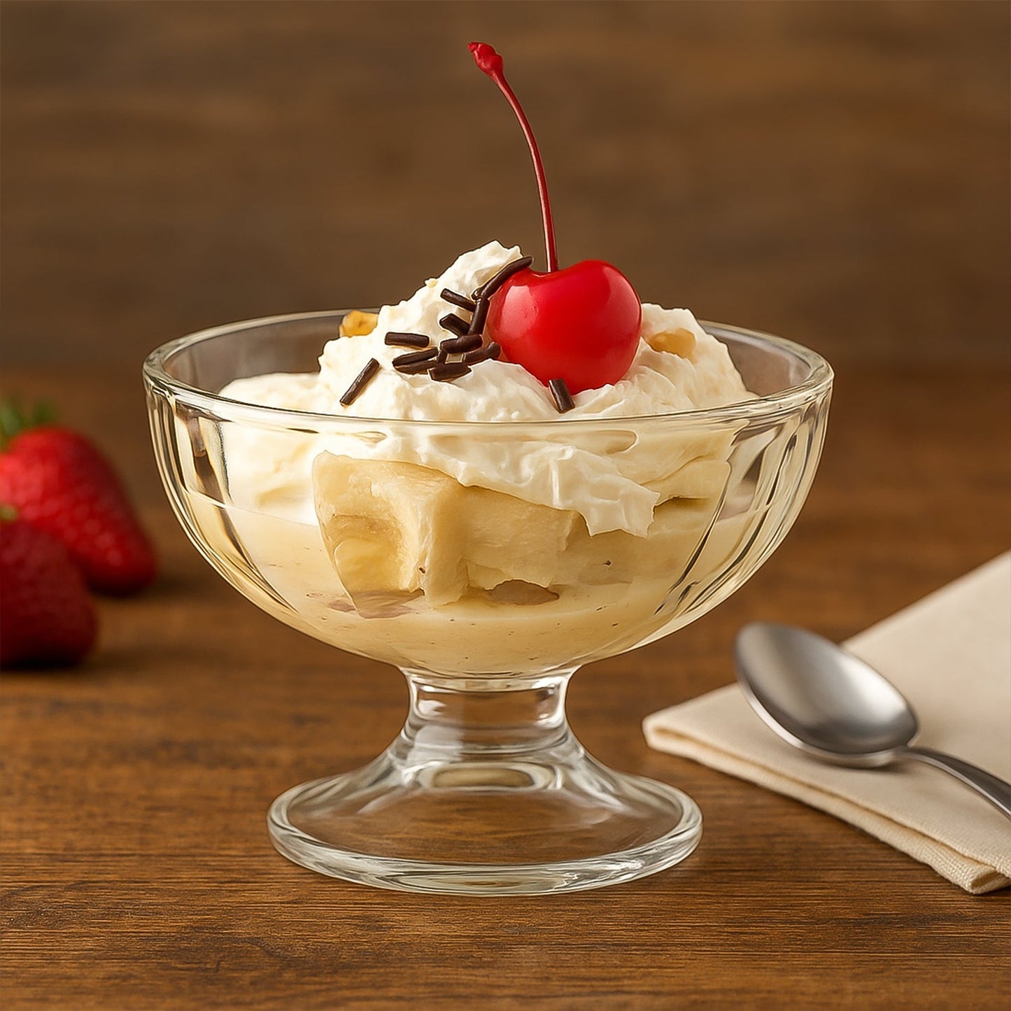 Classic footed glass bowl ideal for ice cream and chilled desserts