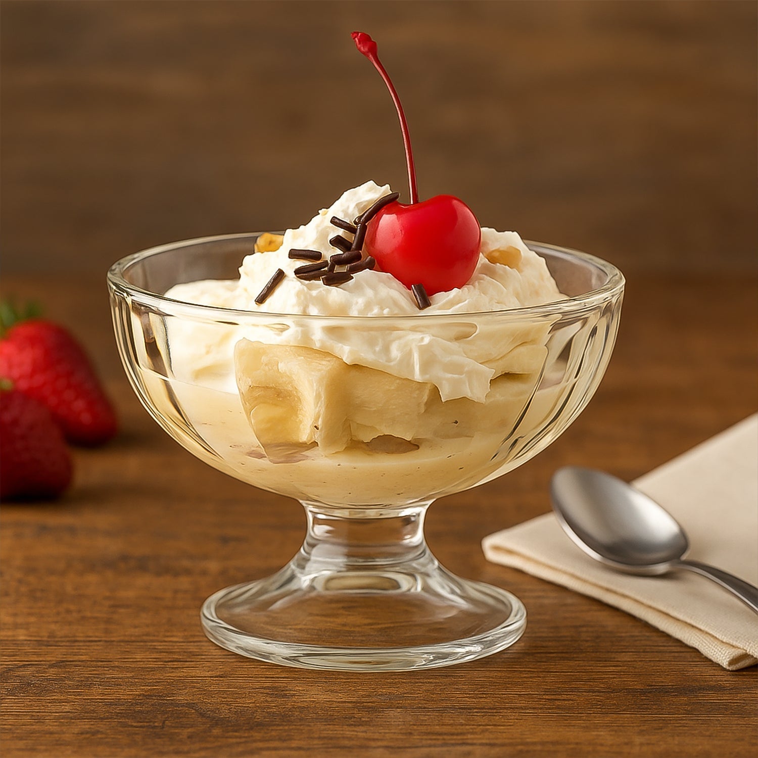 Classic footed glass bowl ideal for ice cream and chilled desserts