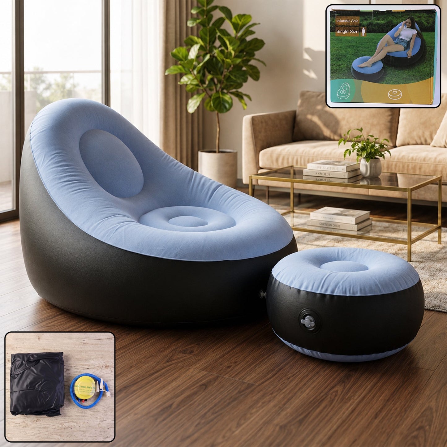 Soft flocked surface inflatable air chair set for maximum comfort