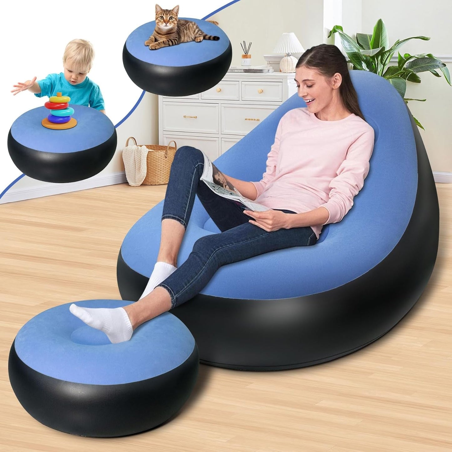 Lifestyle image of inflatable sofa in use at outdoor gathering