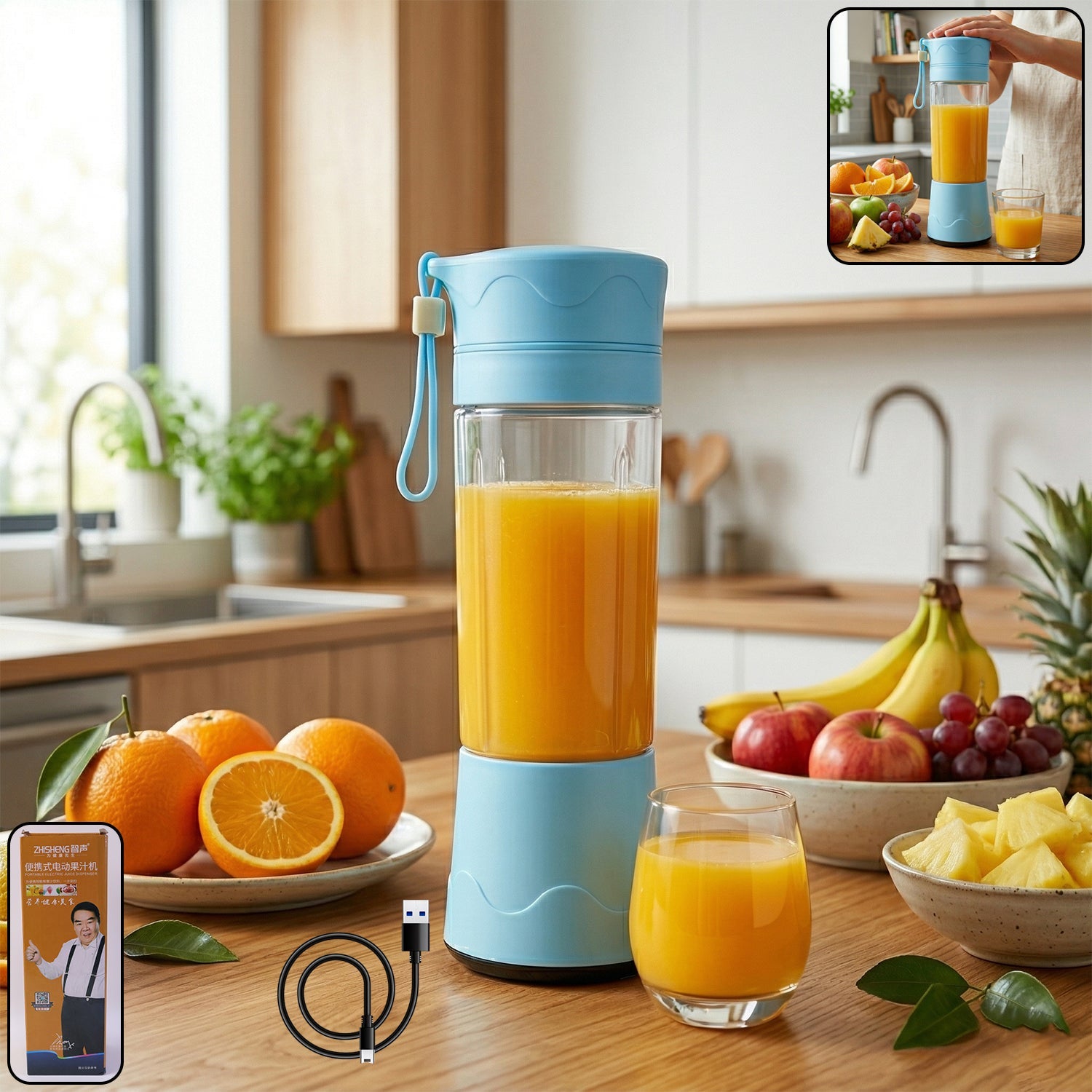 Portable USB rechargeable electric juicer blender bottle for fresh juices and smoothies