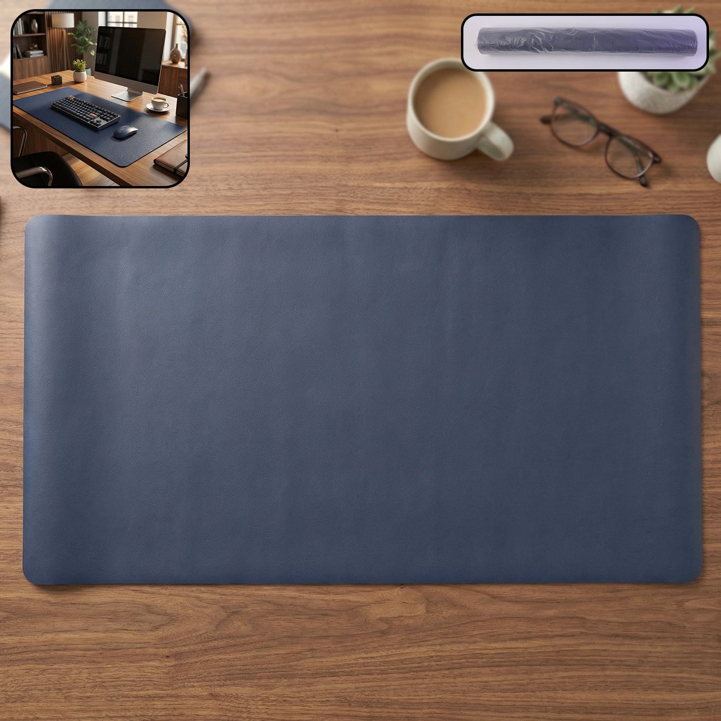 Leather finish large desk mat with anti-slip base