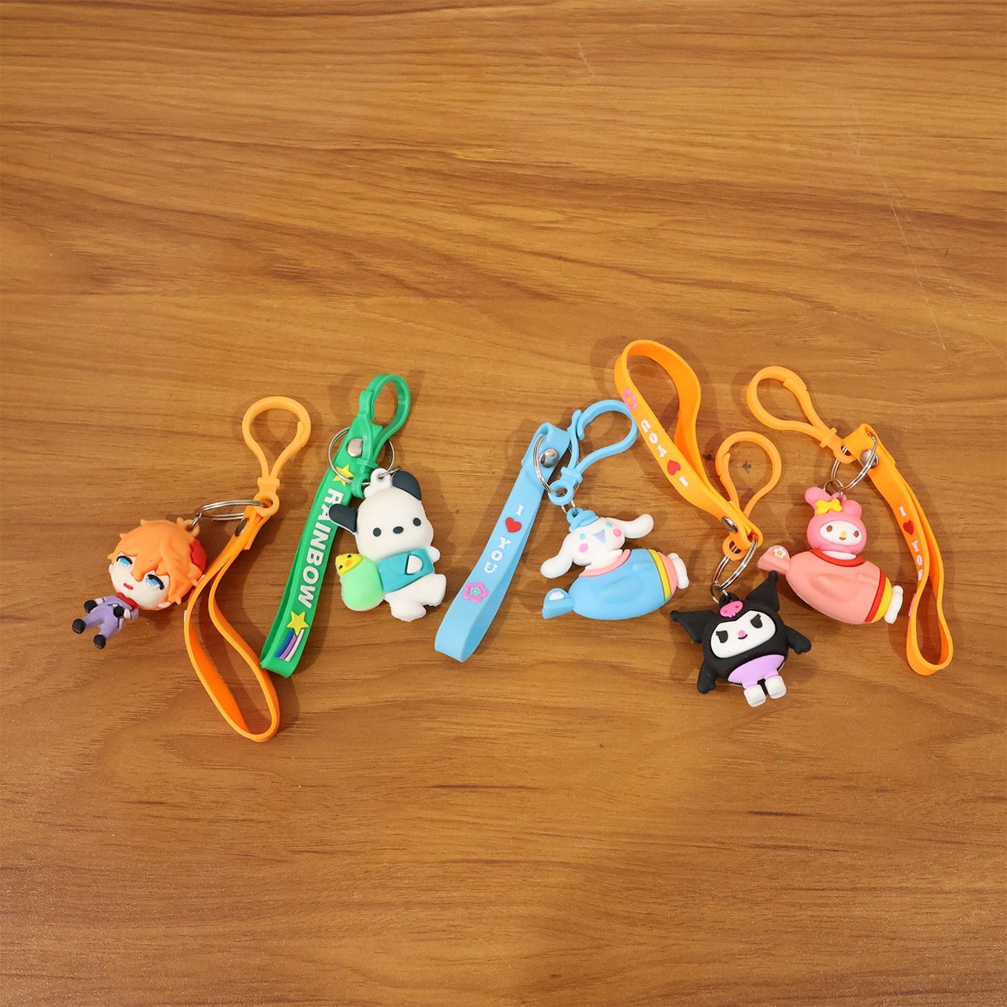 Mixed design cartoon character keychains for kids and students
