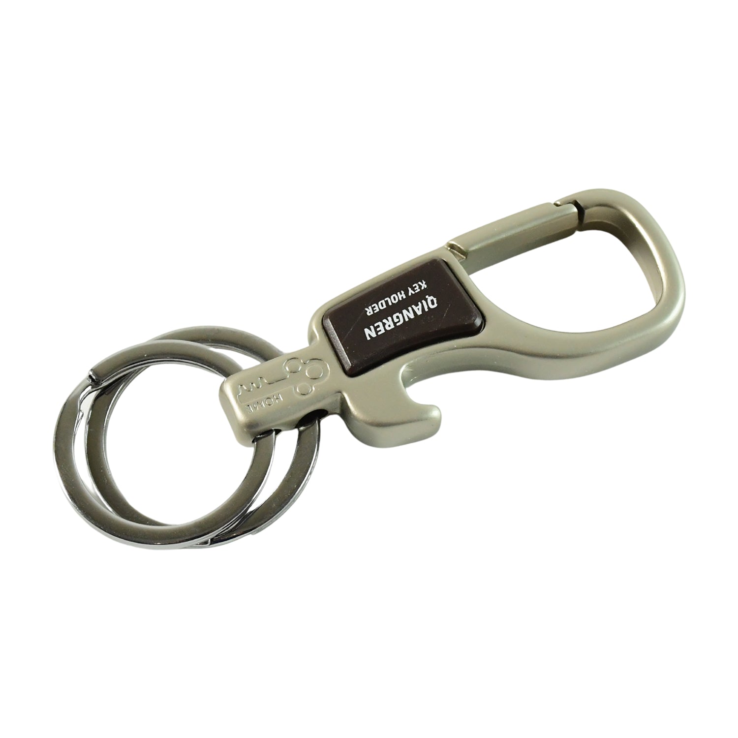 Carabiner keychain held in hand demonstrating portability and size