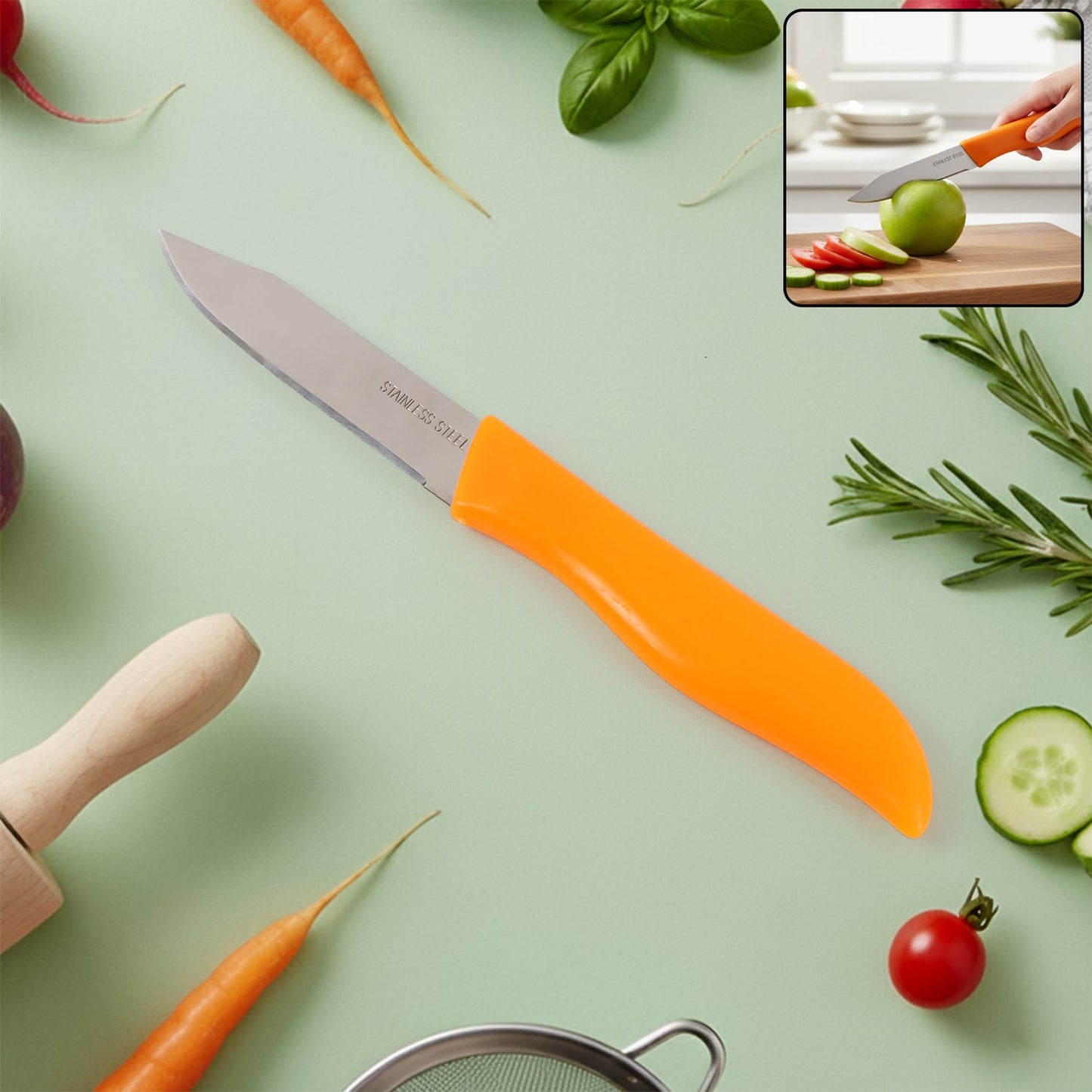 Paring knife with ultra-sharp stainless steel blade for kitchen use