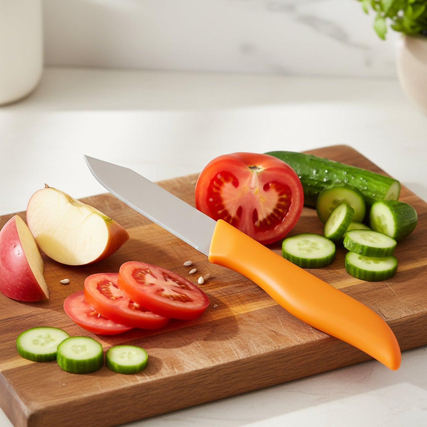 Close-up shot of sharp blade on stainless steel paring knife