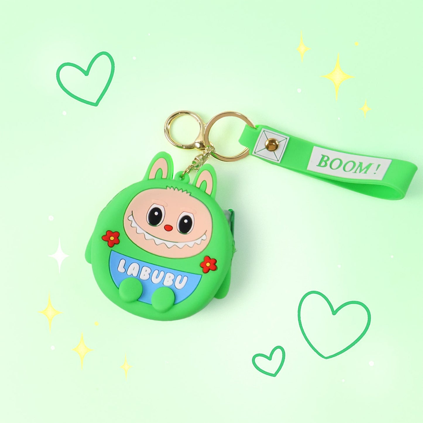 Assortment of colorful cartoon coin pouches with playful designs