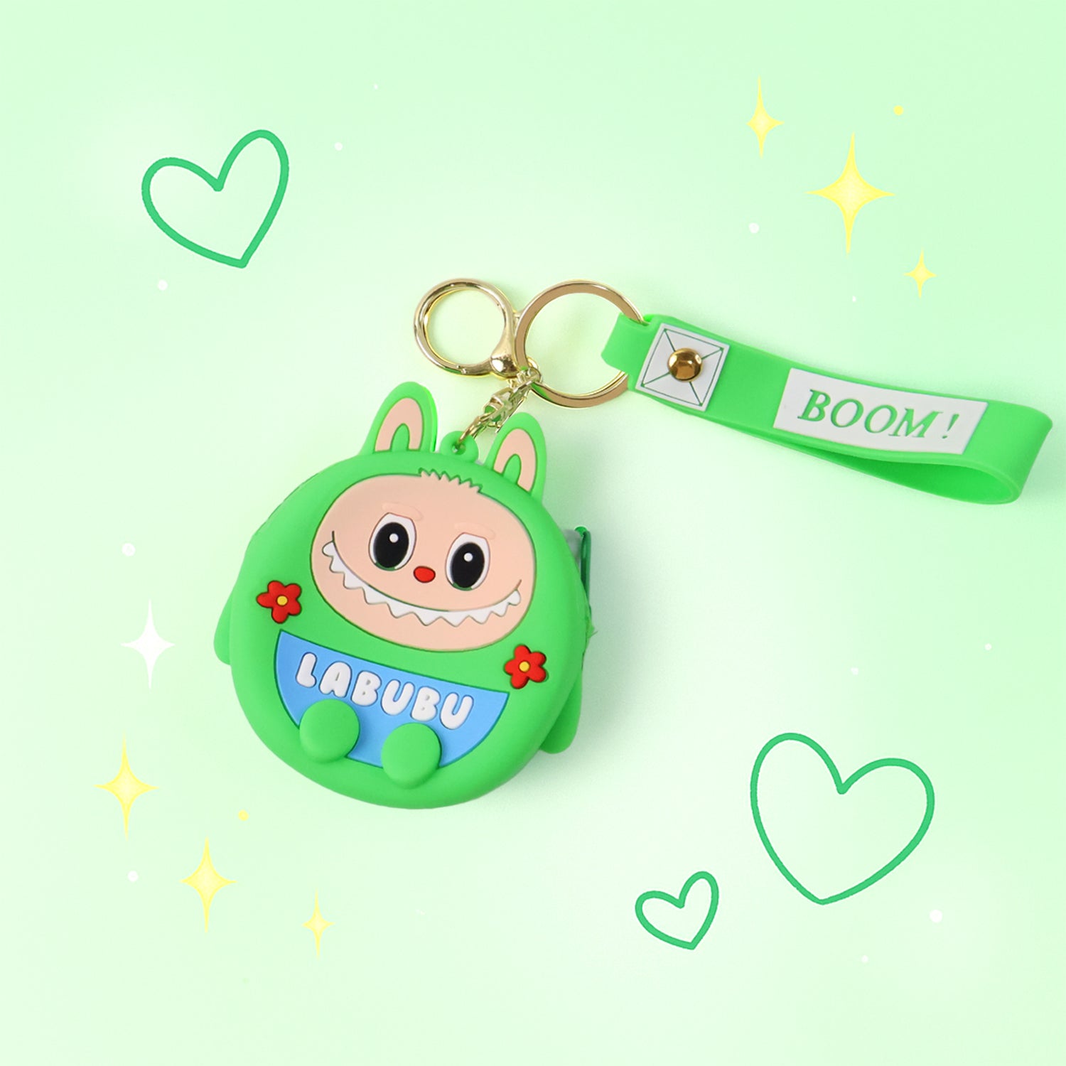 Assortment of colorful cartoon coin pouches with playful designs