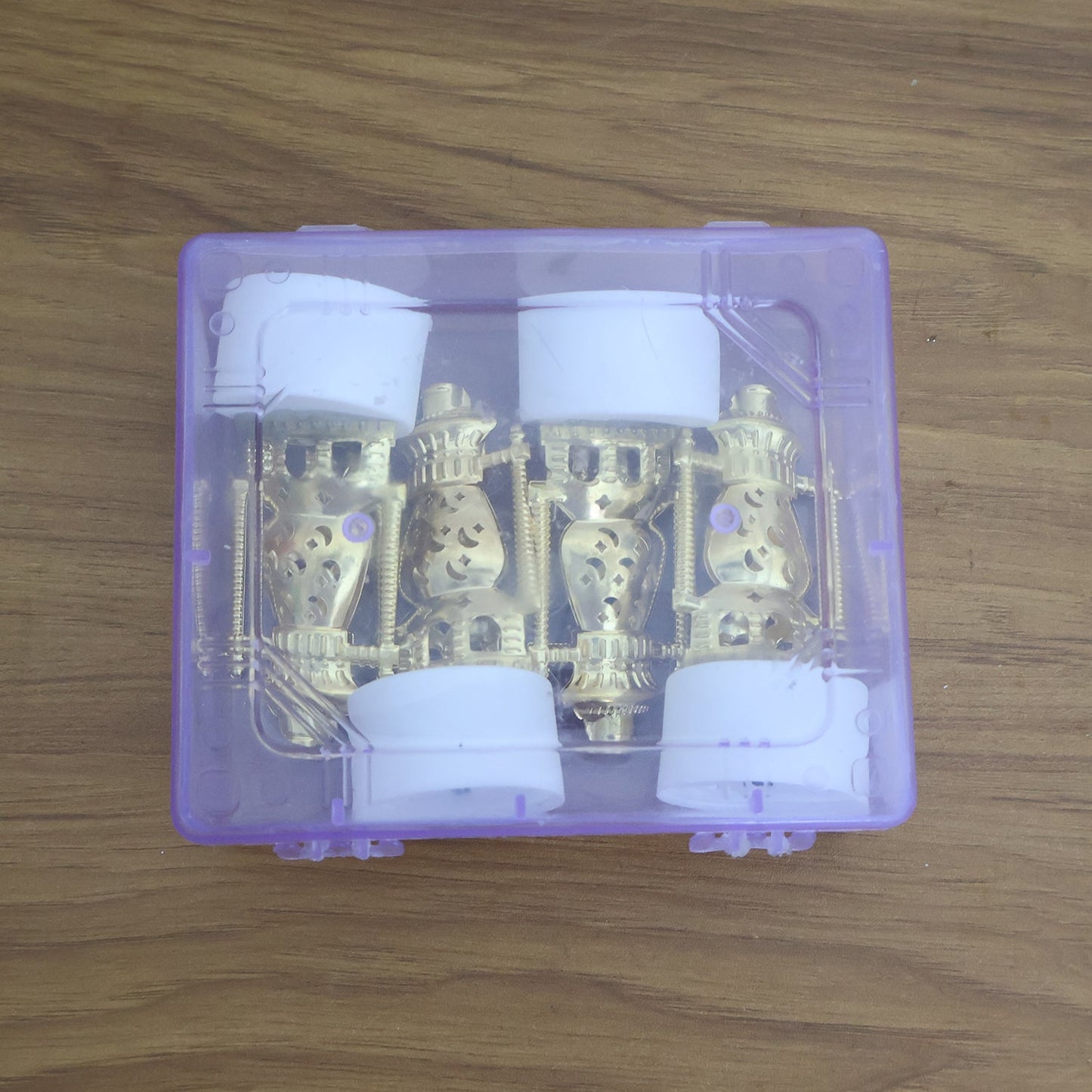 Flameless LED tealights used as festival decoration on a traditional Indian setup.