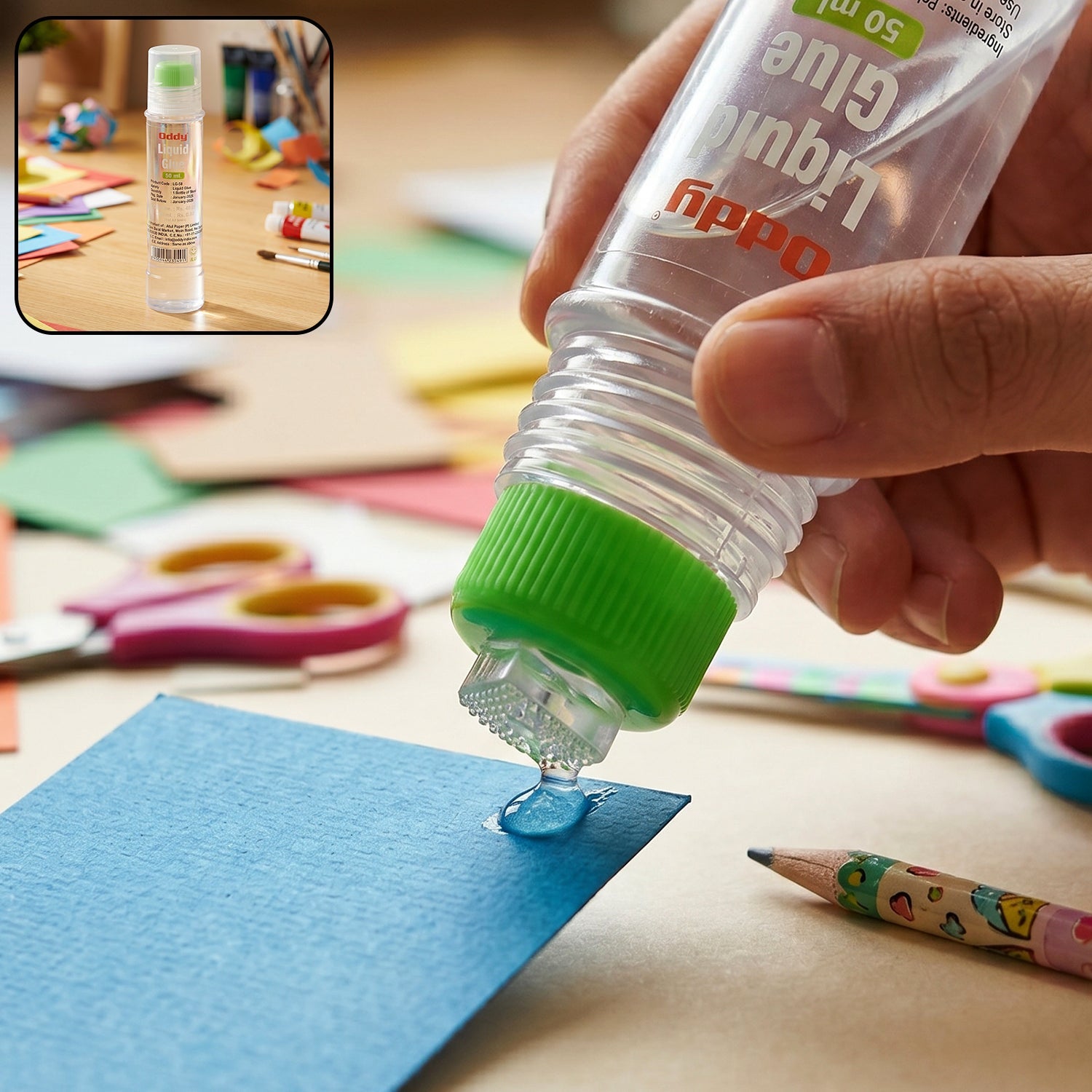 Compact liquid glue pen with quick-dry adhesive for school and office