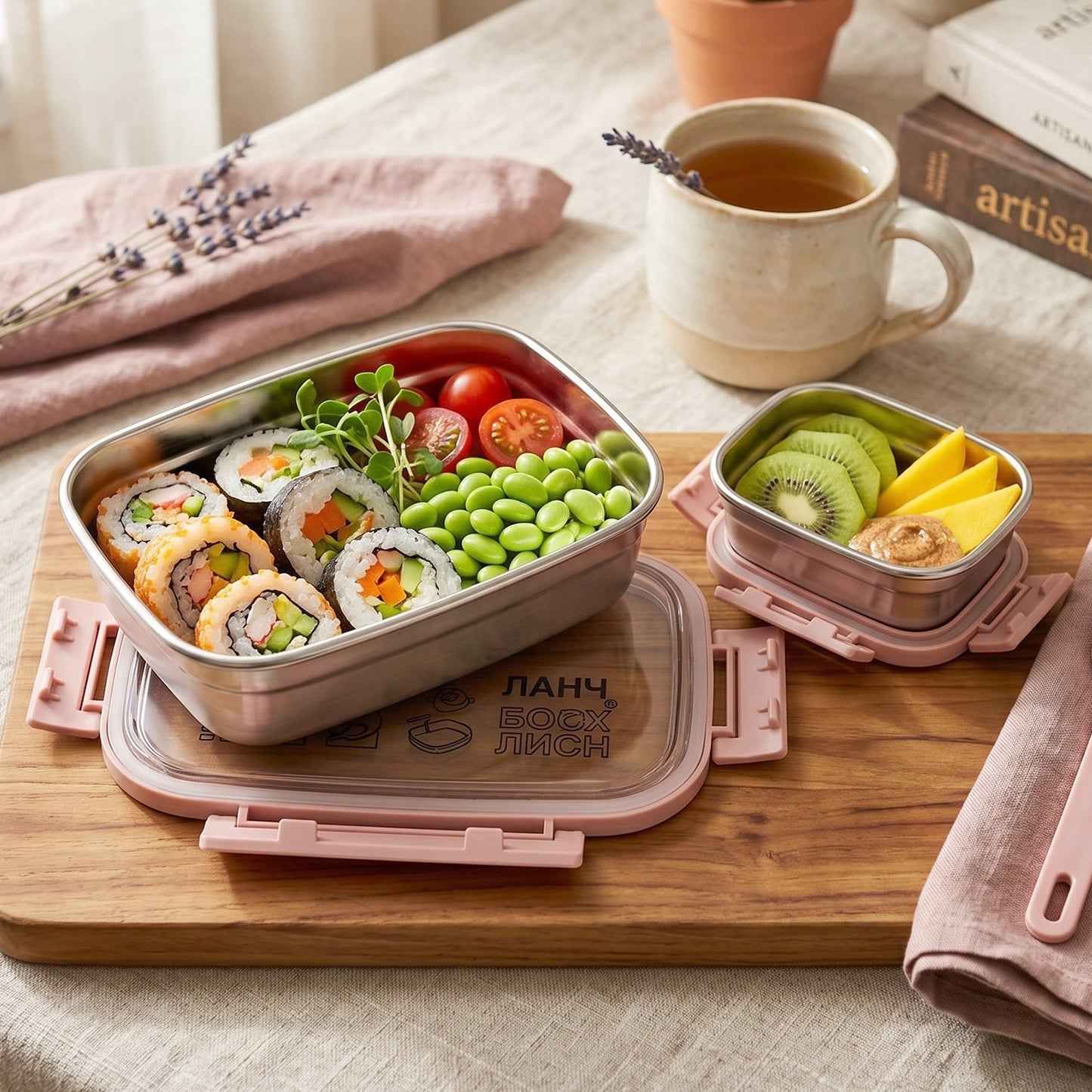 Durable stainless steel lunch box for kids with main container