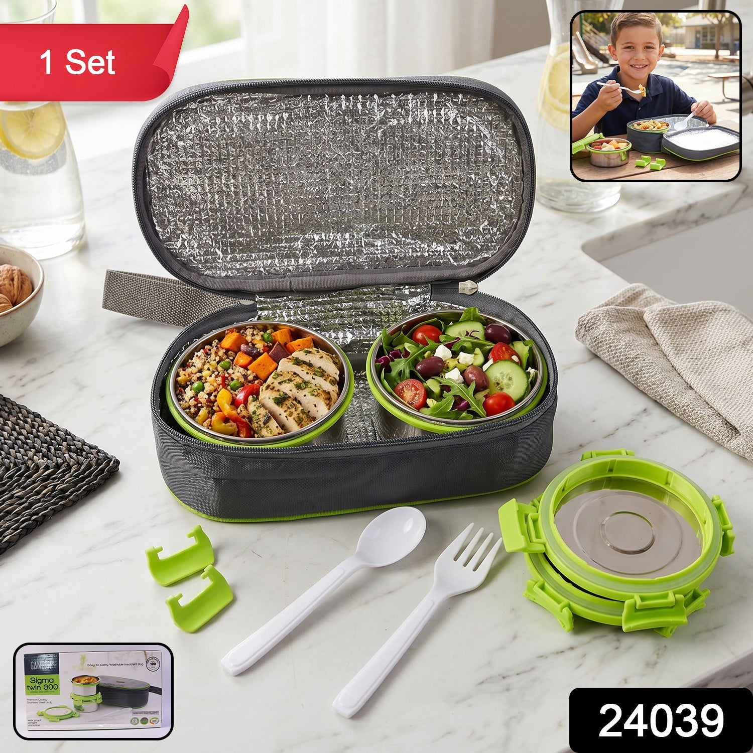 Kids & adults stainless steel lunch box with insulated bag and leakproof lid
