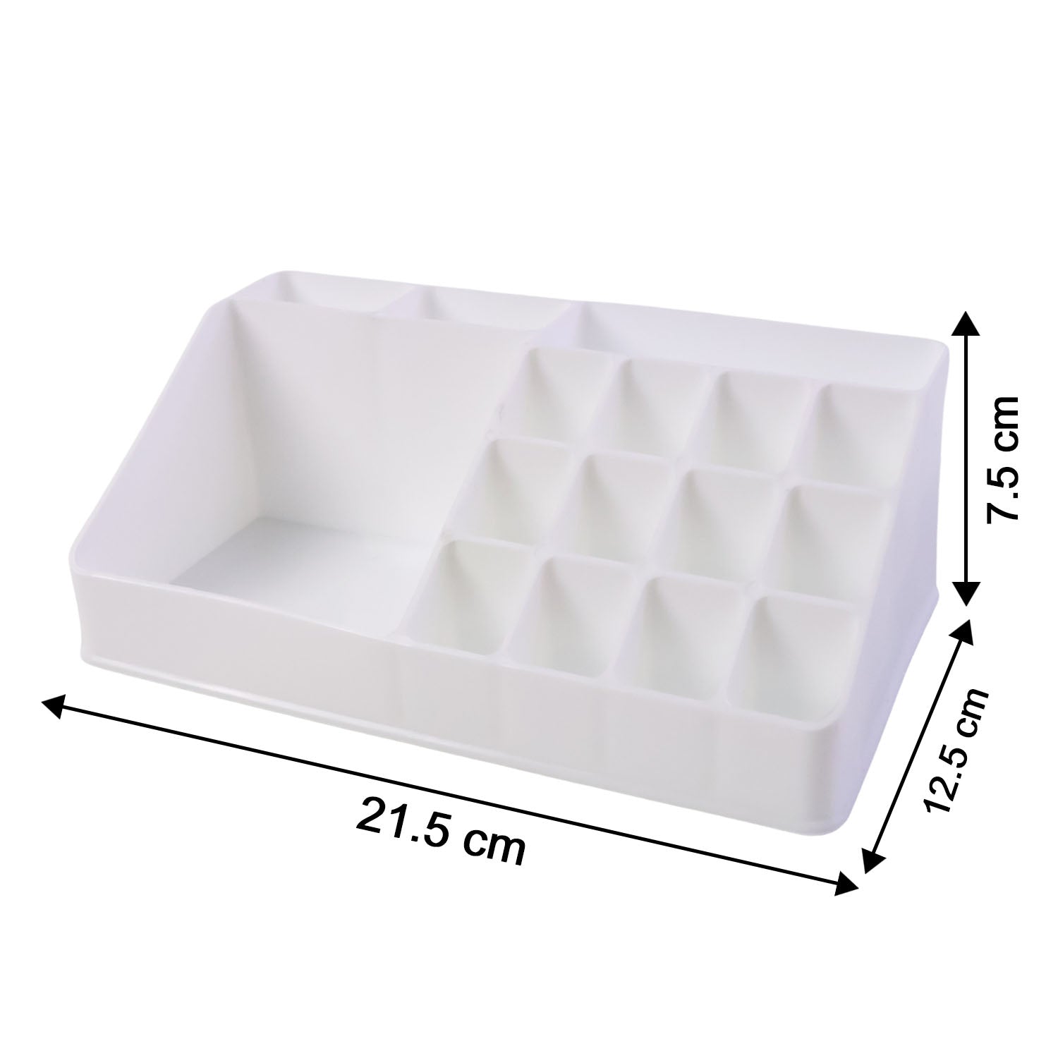 Graphic displaying the precise dimensions of the clear makeup organiser.
