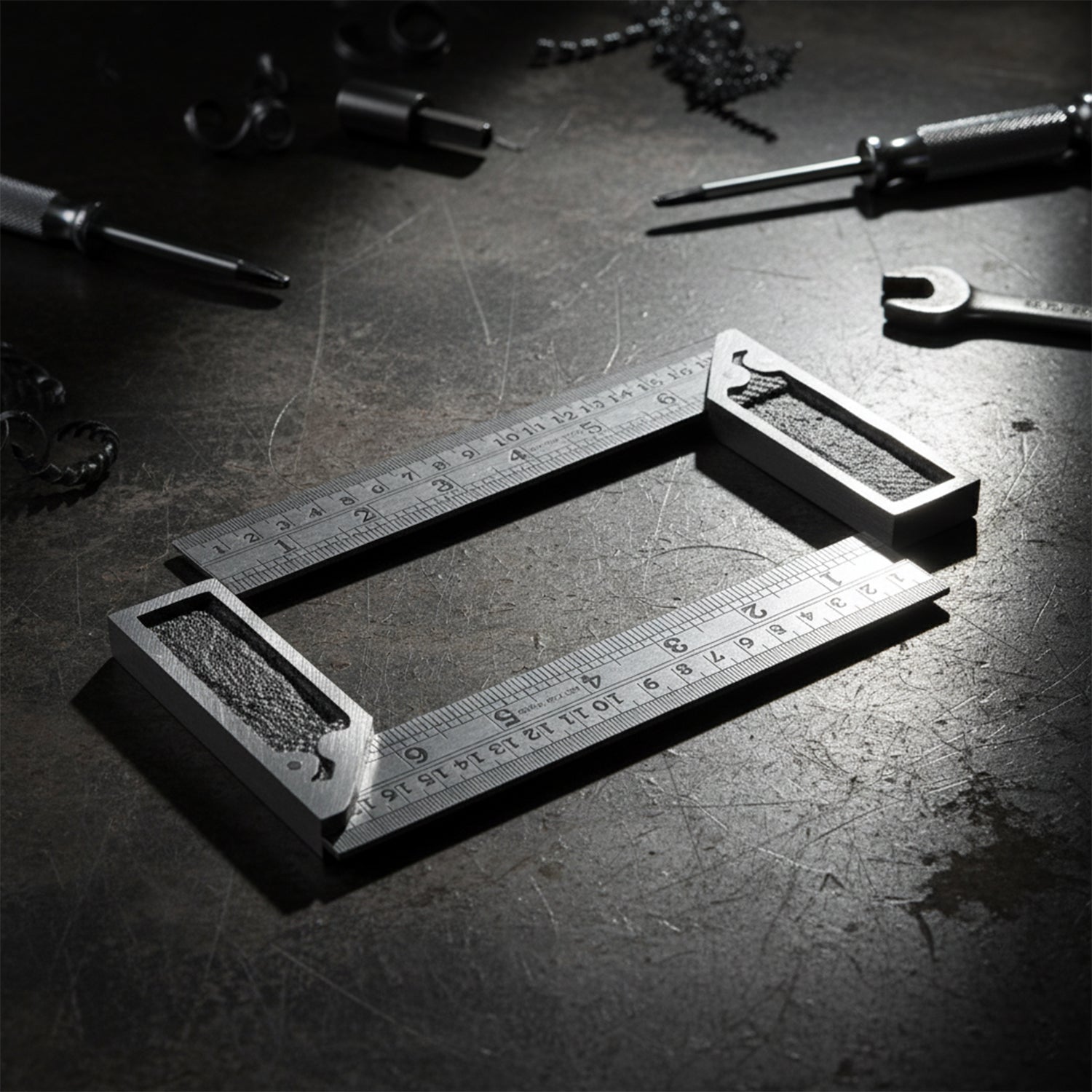 Heavy-duty metal try square ruler in use for woodworking projects requiring exact angles