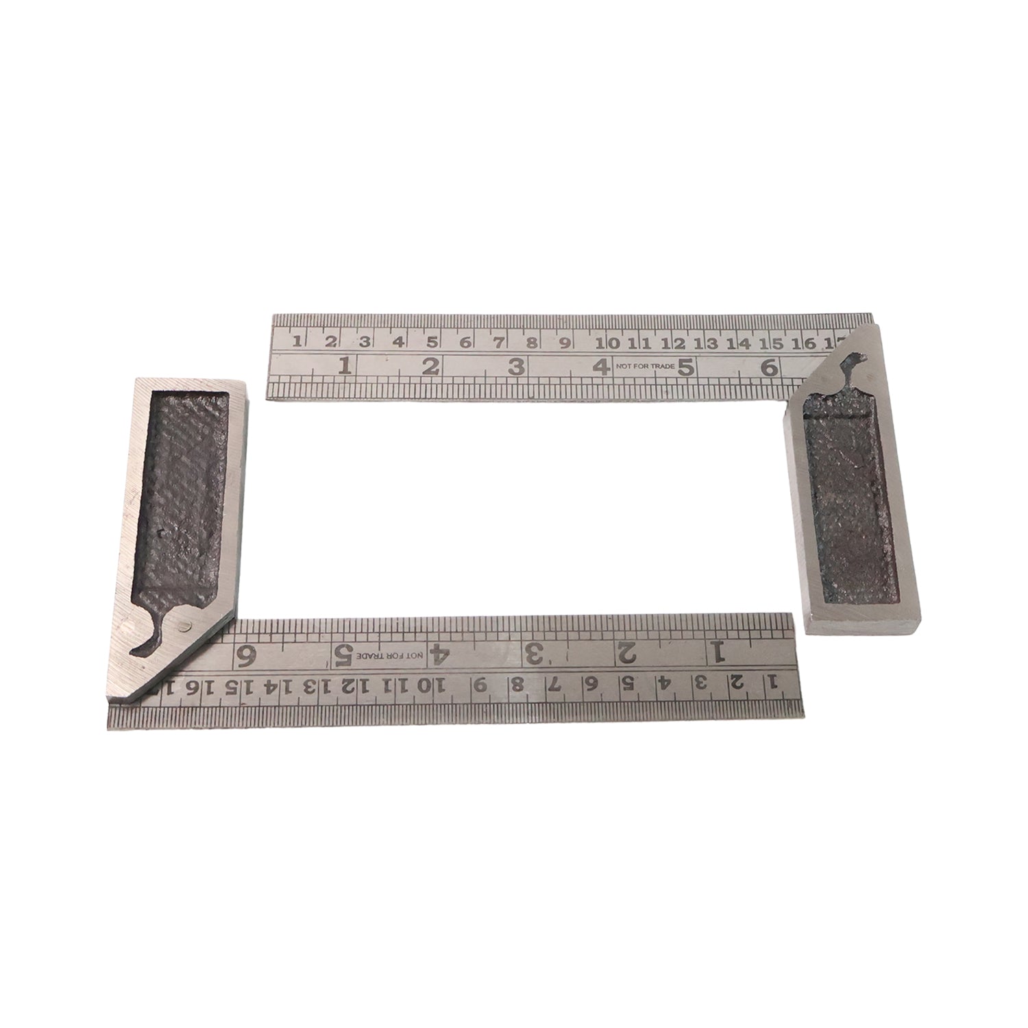 Precision measurement using metal try square ruler to check right angles accurately