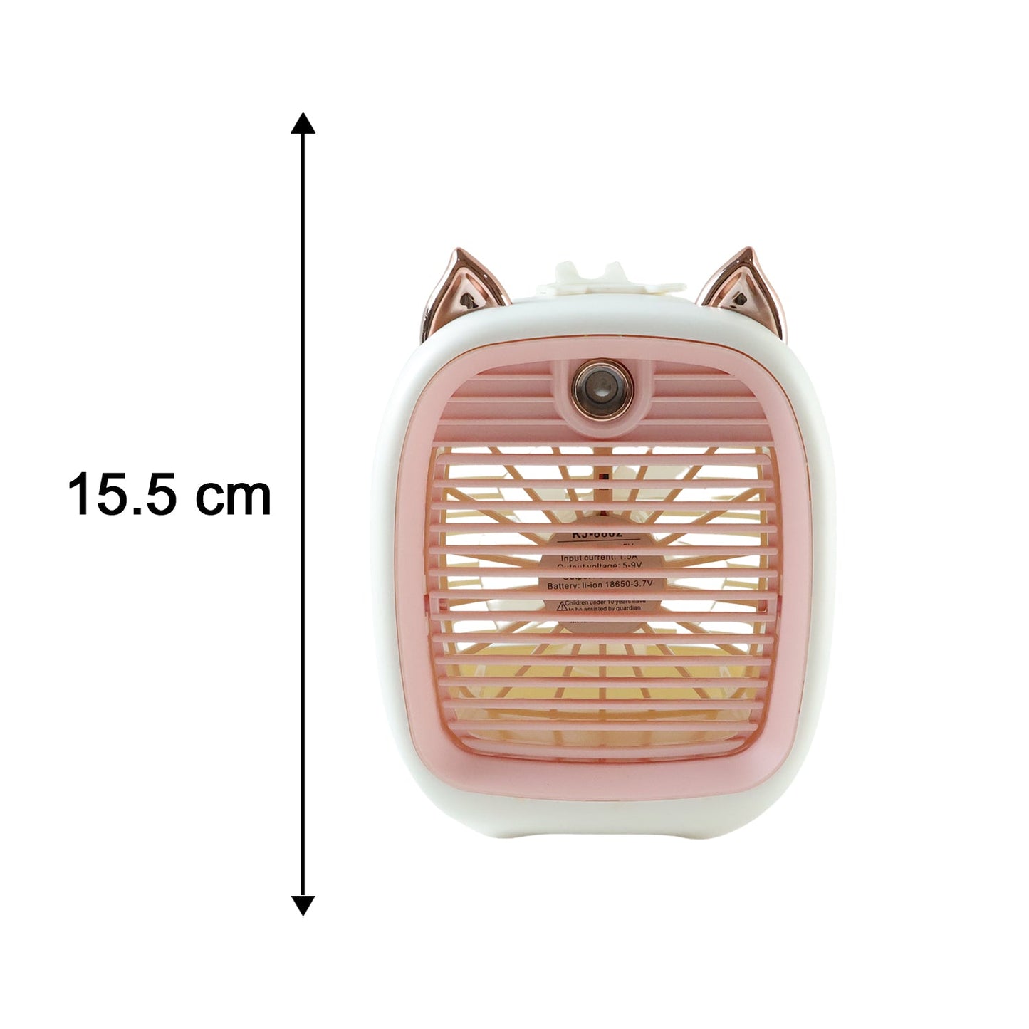 Size comparison of mini air cooler fan showing portability
