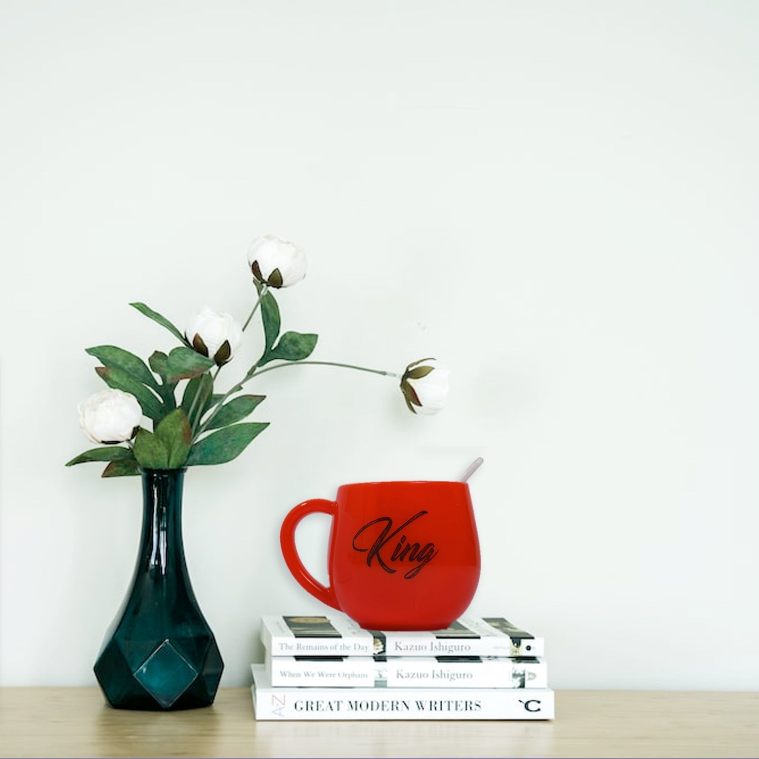 Romantic King and Queen printed mugs, ideal for partners.