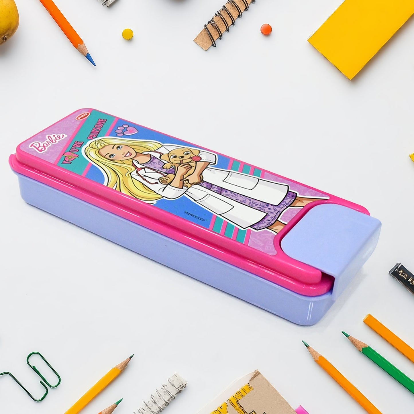Cartoon printed hard top pencil box with vibrant designs for kids