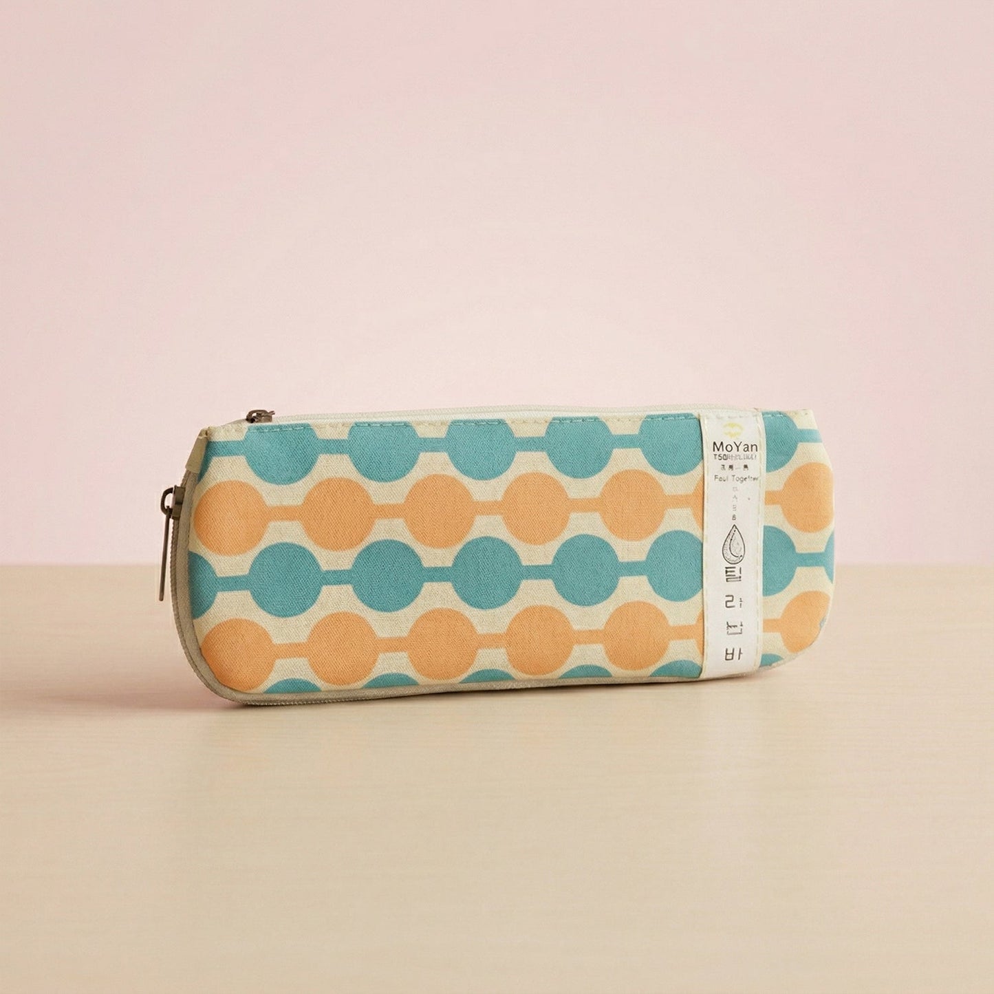 Design detail of multi-color geometric pencil pouch