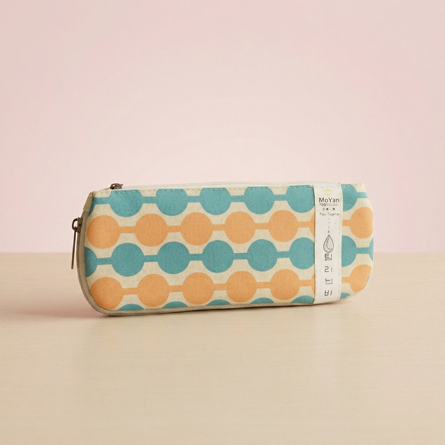 Design detail of multi-color geometric pencil pouch