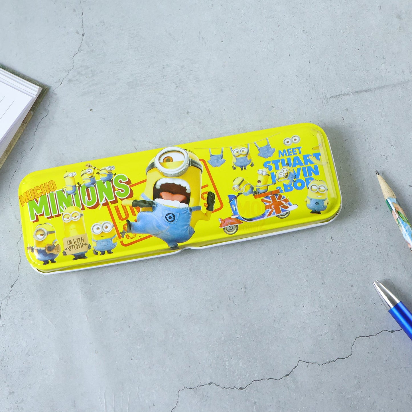Durable metal pencil case with cartoon theme, ideal for school supplies